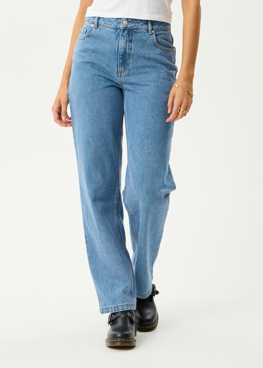AFENDS Womens Leila - Straight Leg Jean - Worn Blue