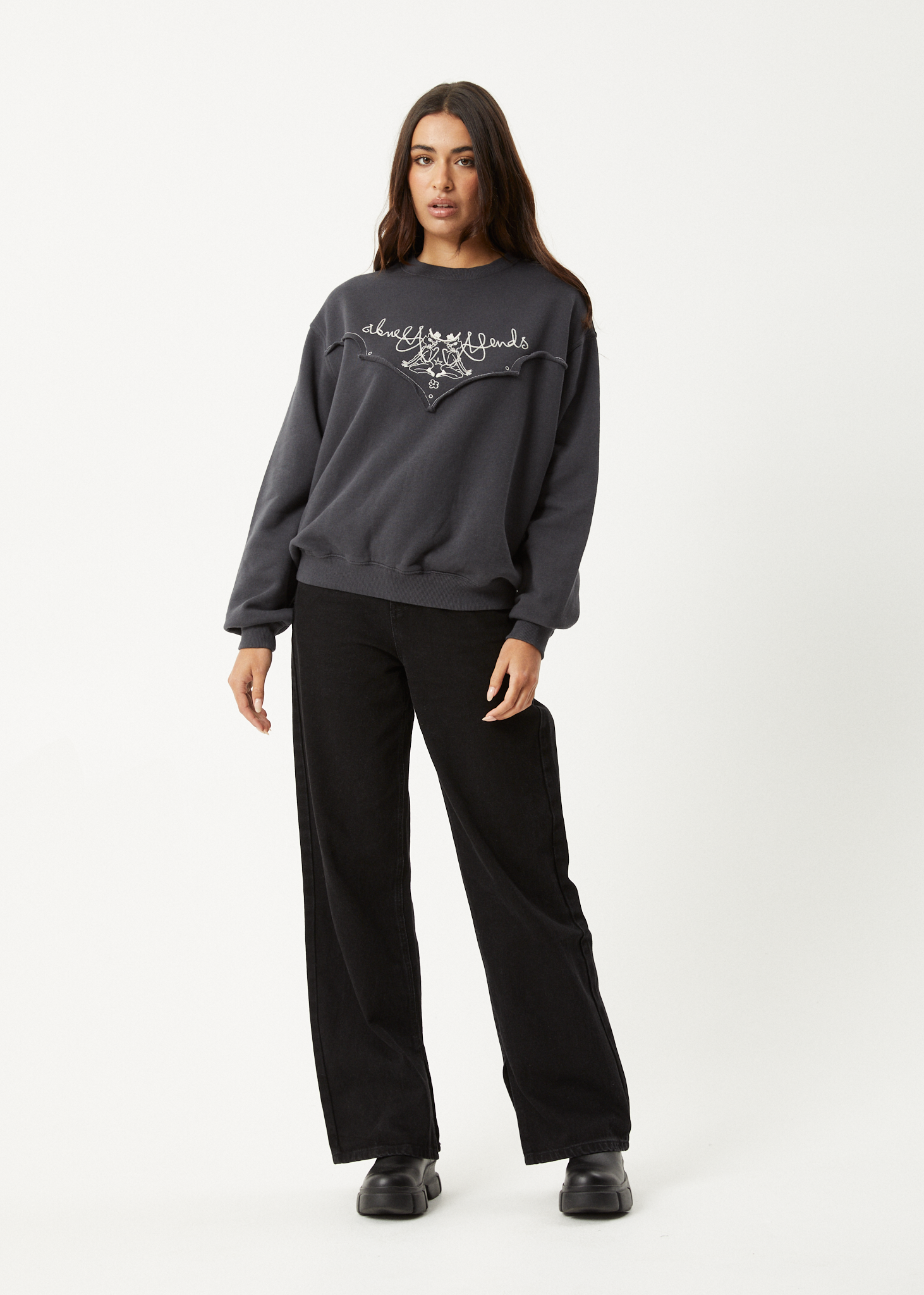 AFENDS Womens Karlee - Crew Neck Jumper - Charcoal