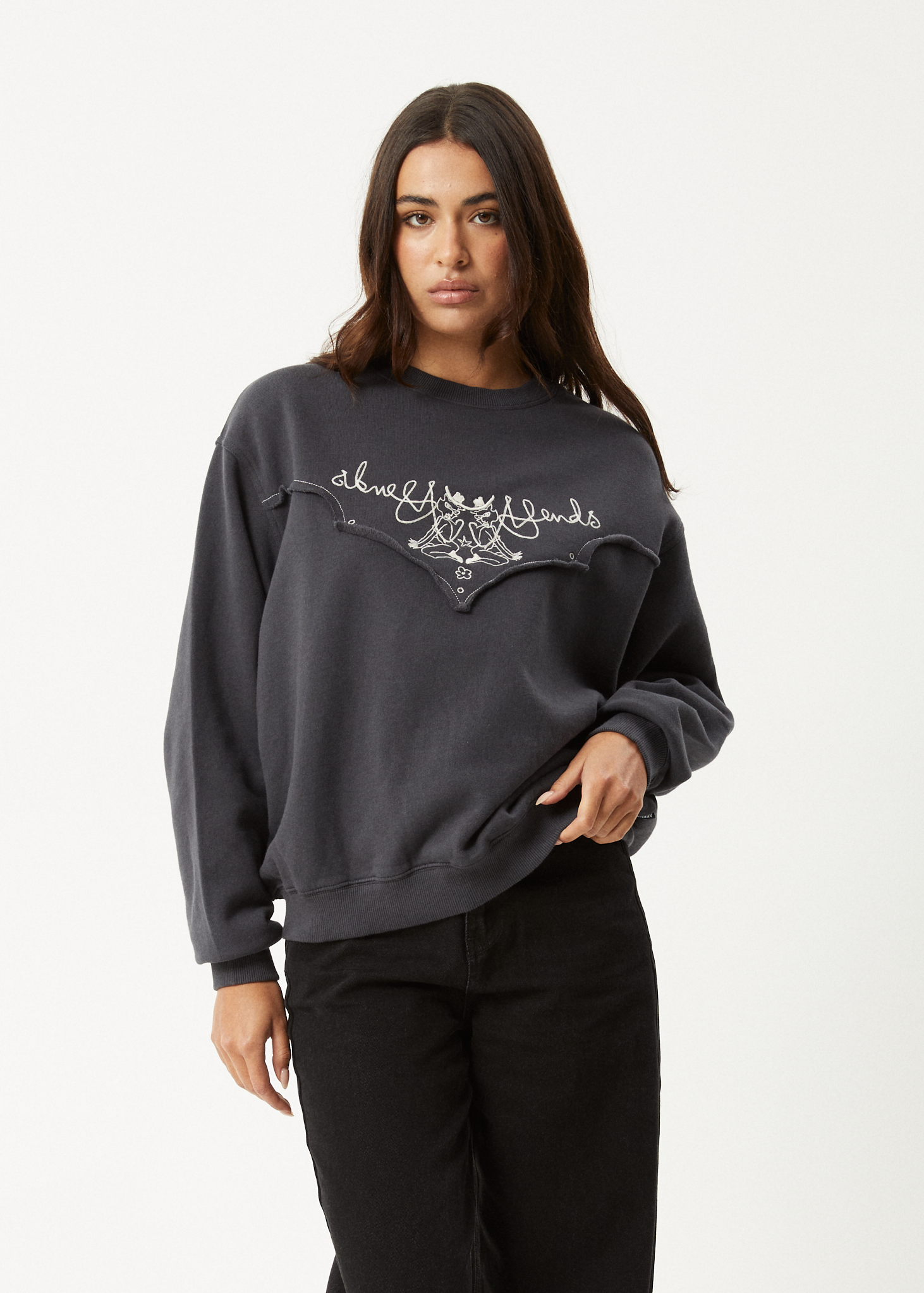 AFENDS Womens Karlee - Crew Neck Jumper - Charcoal