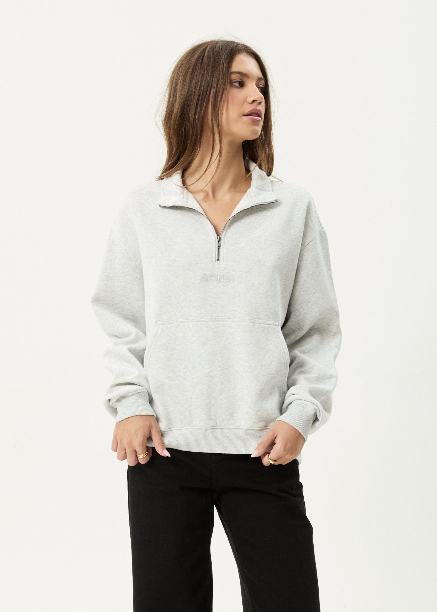 AFENDS Womens Carter - Quarter Zip Jumper - Grey Marle