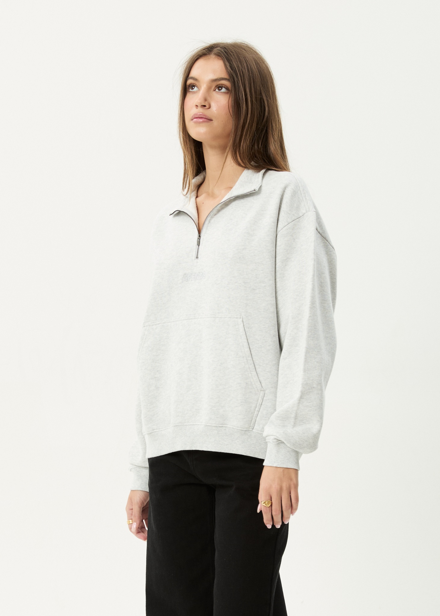 AFENDS Womens Carter - Quarter Zip Jumper - Grey Marle