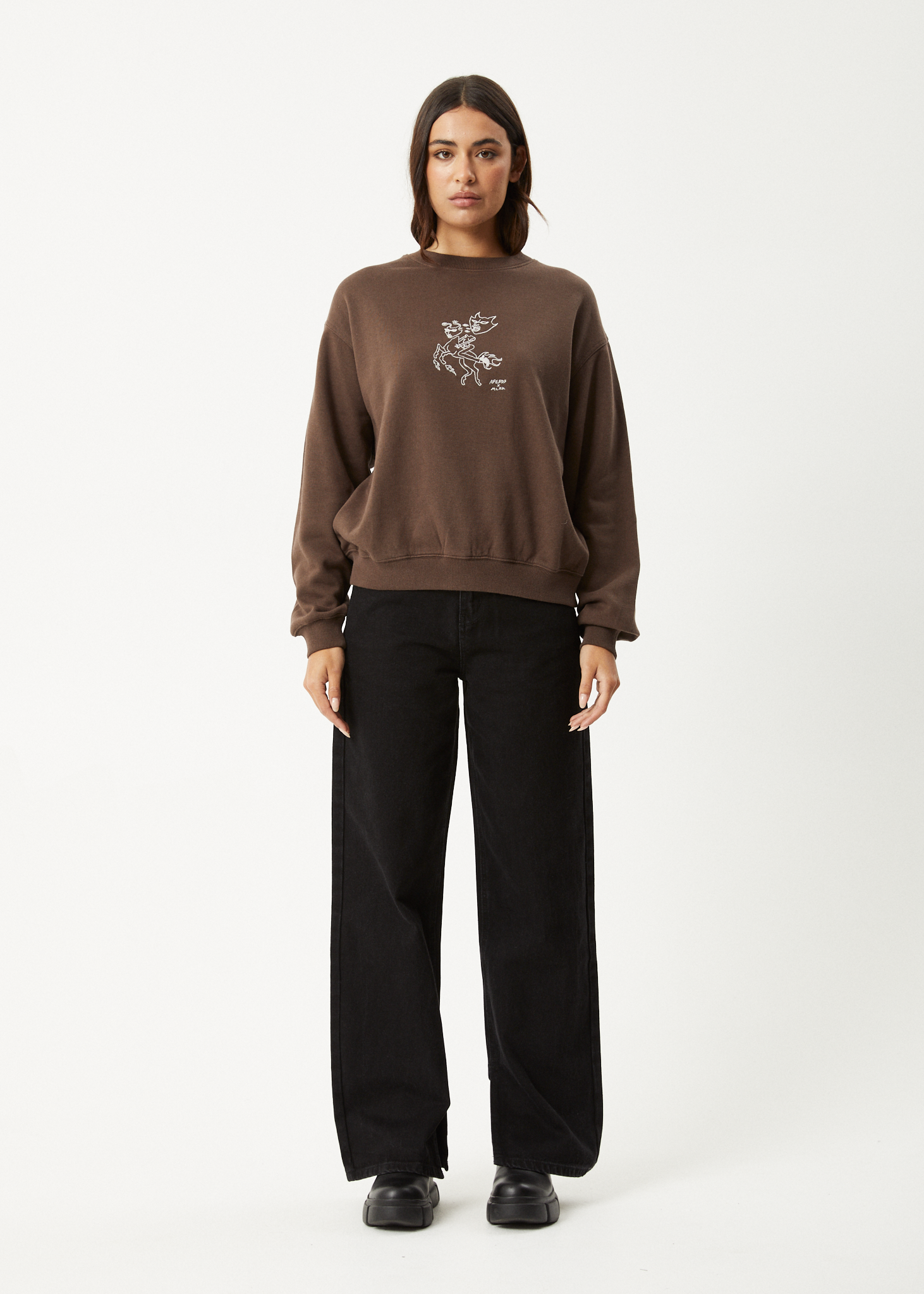 AFENDS Womens Mackie - Crew Neck Jumper - Coffee