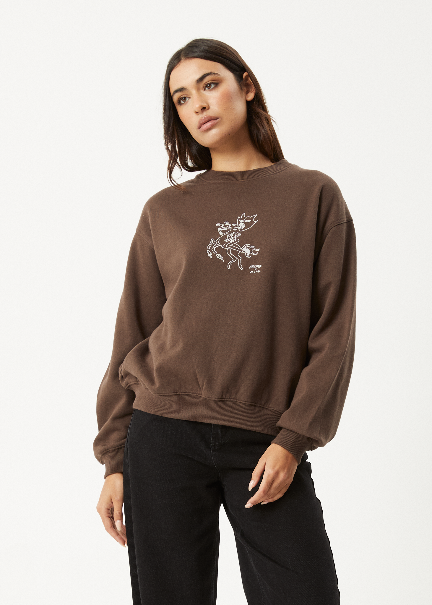 AFENDS Womens Mackie - Crew Neck Jumper - Coffee