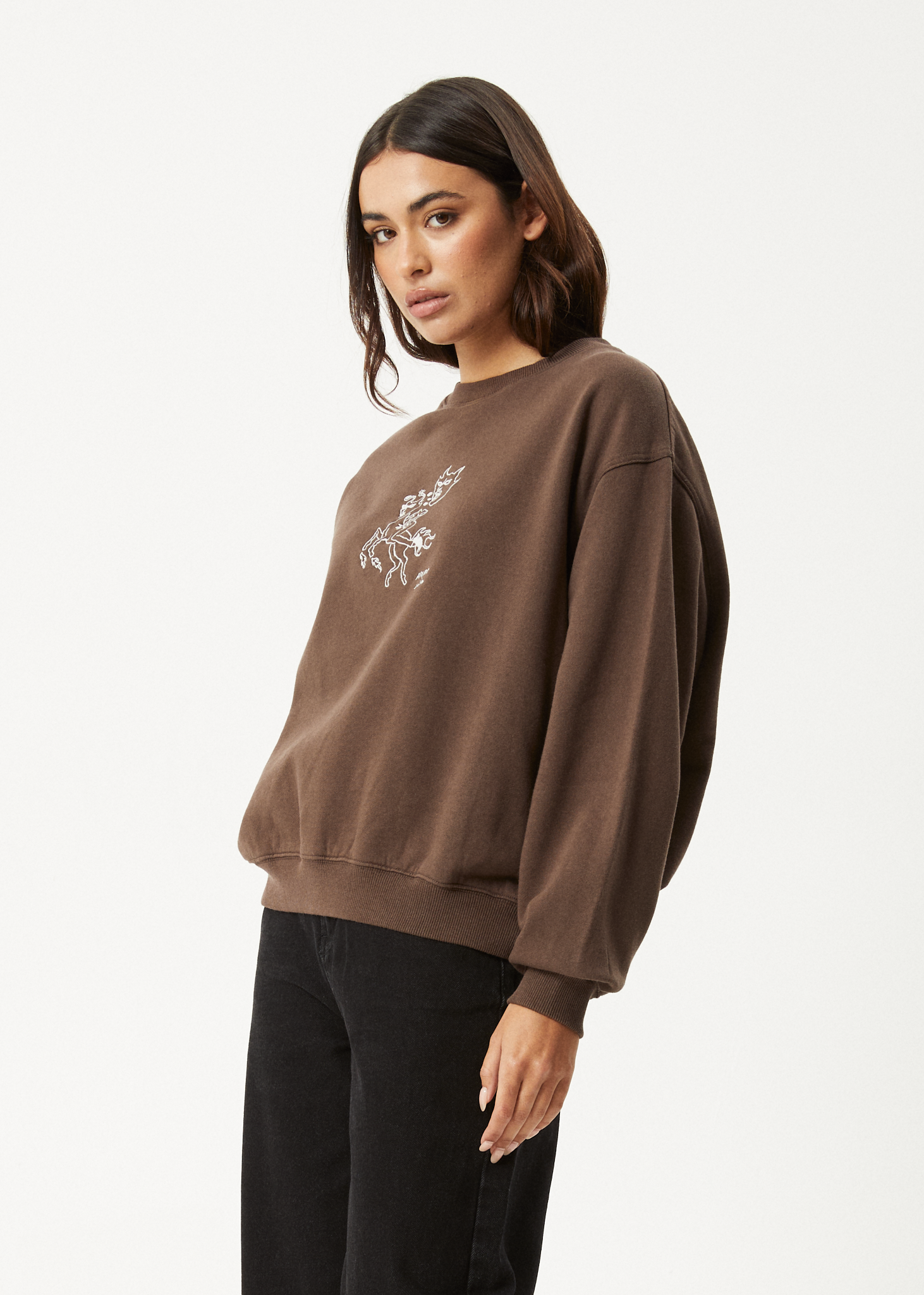 AFENDS Womens Mackie - Crew Neck Jumper - Coffee
