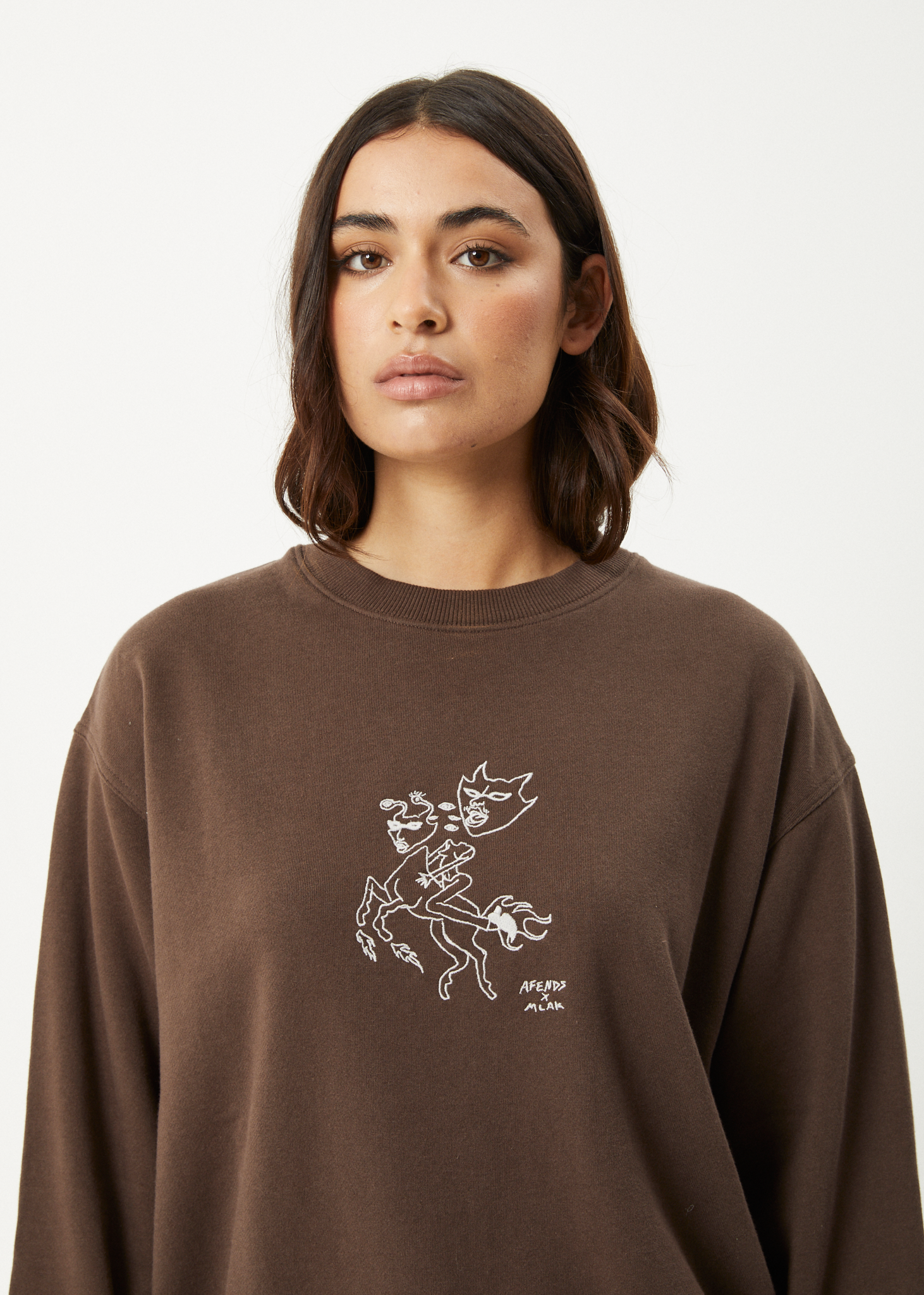 AFENDS Womens Mackie - Crew Neck Jumper - Coffee