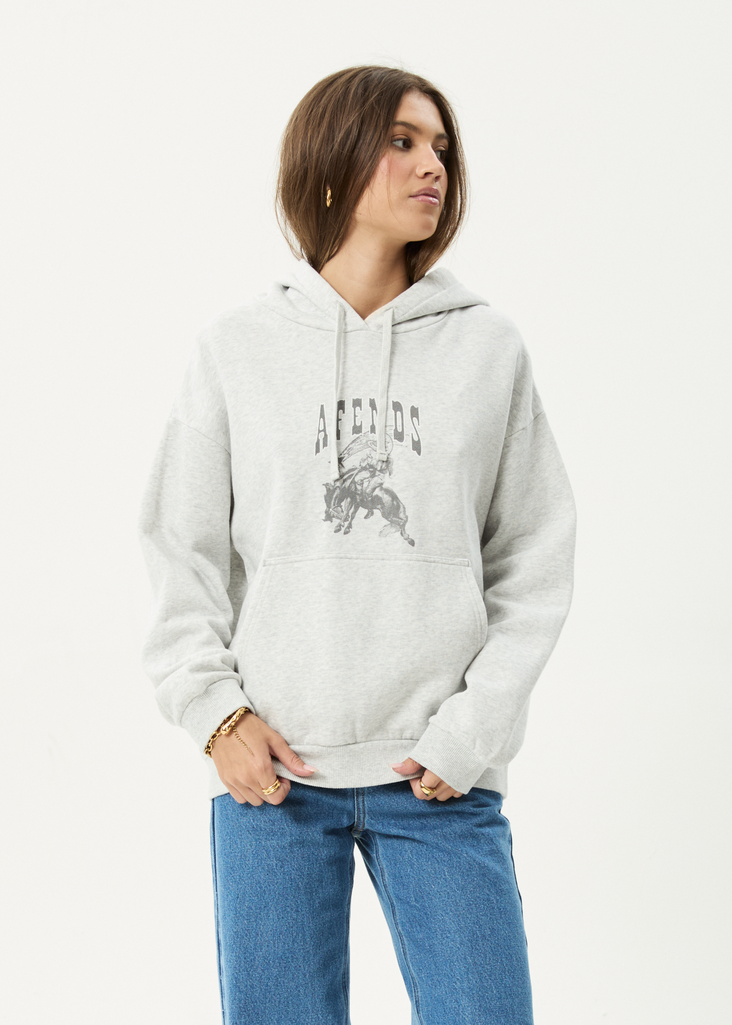 AFENDS Womens Cosmic Cow - Hoodie - Grey Marle