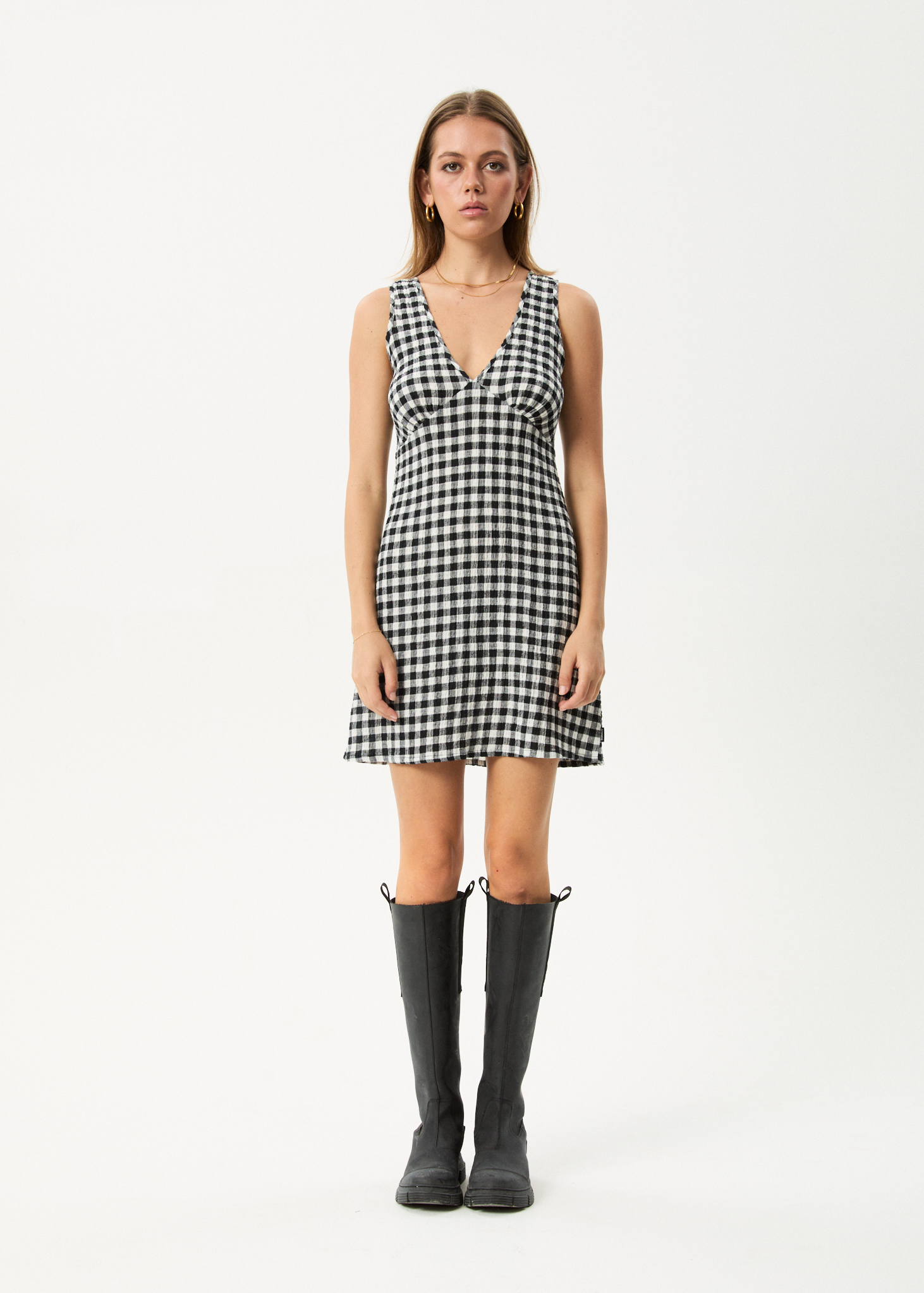AFENDS Womens Rowan - Seersucker Mini Dress - Black / White