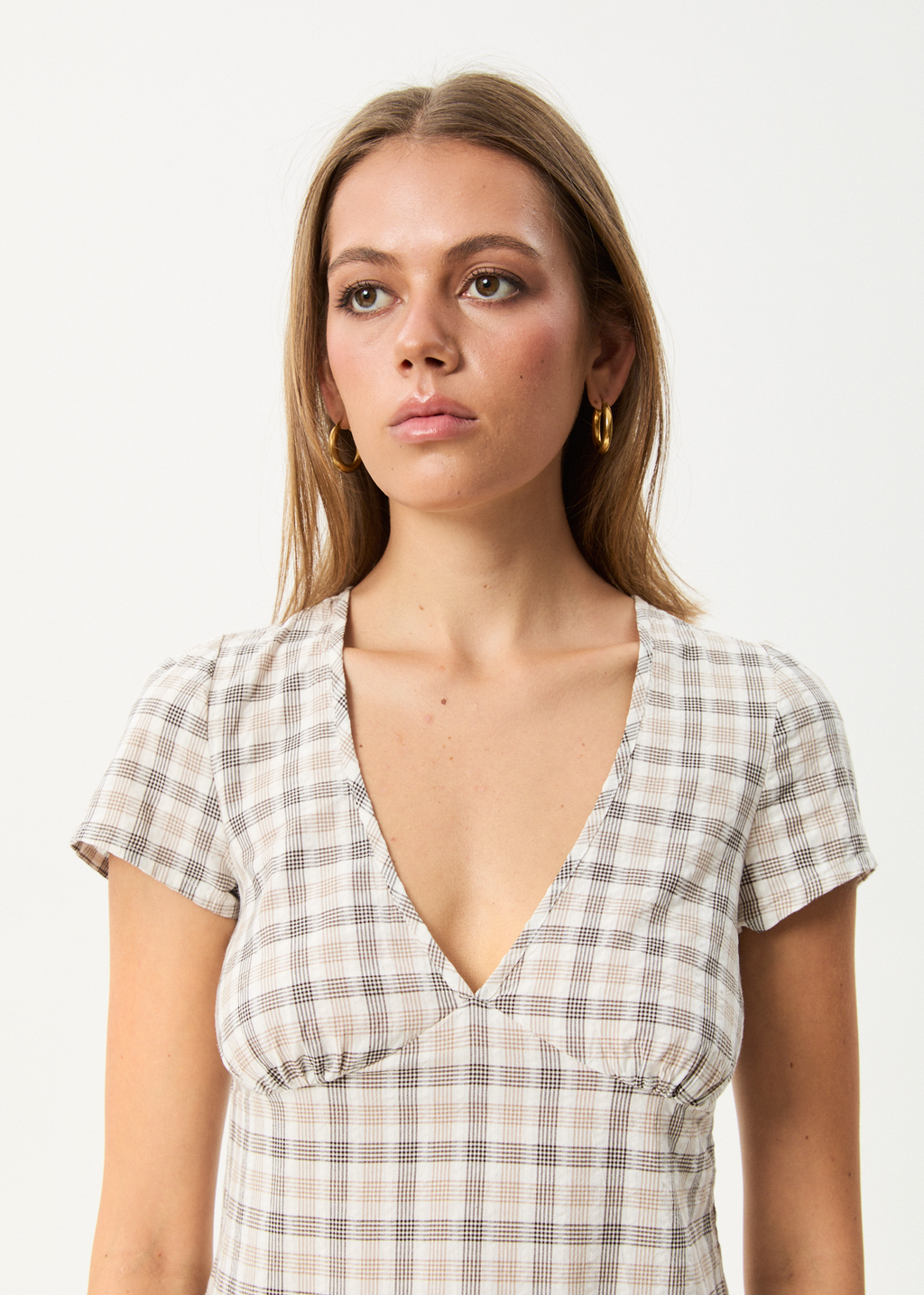 AFENDS Womens Leo - Seersucker Mini Dress - Coffee / White