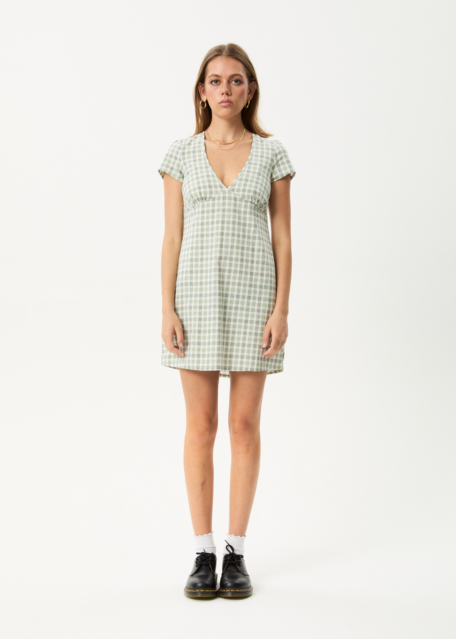 AFENDS Womens Leo - Seersucker Mini Dress - Green / White
