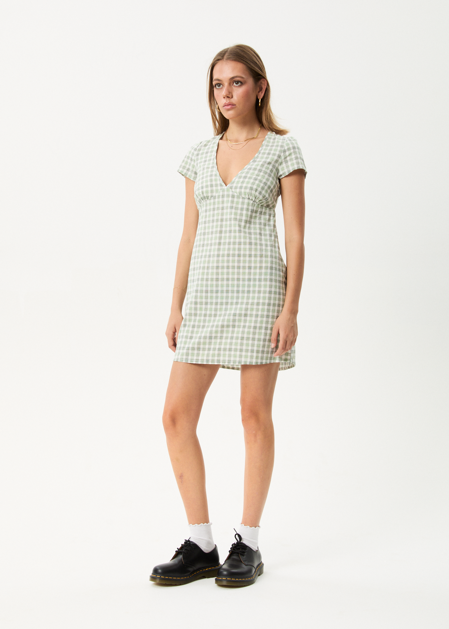 AFENDS Womens Leo - Seersucker Mini Dress - Green / White