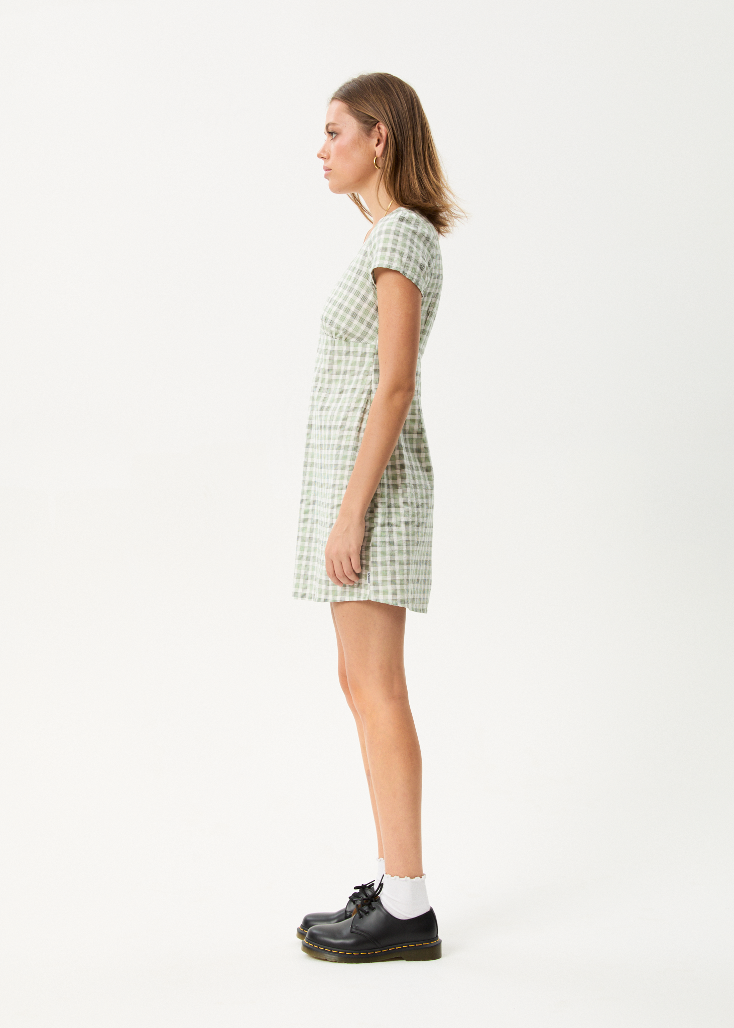 AFENDS Womens Leo - Seersucker Mini Dress - Green / White, L AFENDS Womens Leo - Seersucker Mini Dress - Green / White, L