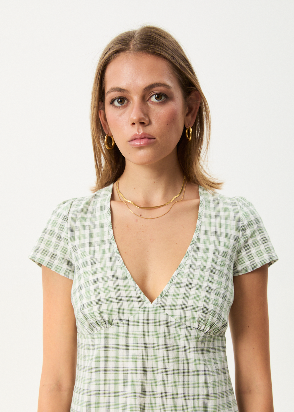 AFENDS Womens Leo - Seersucker Mini Dress - Green / White