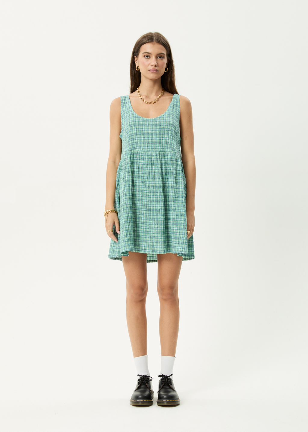 AFENDS Womens Creator Jesse - Seersucker Mini Dress - Pine
