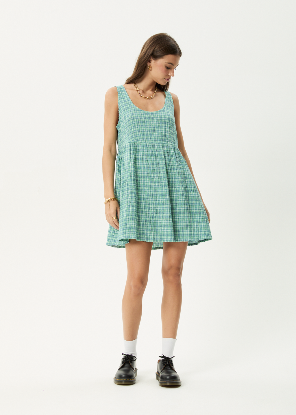 AFENDS Womens Creator Jesse - Seersucker Mini Dress - Pine