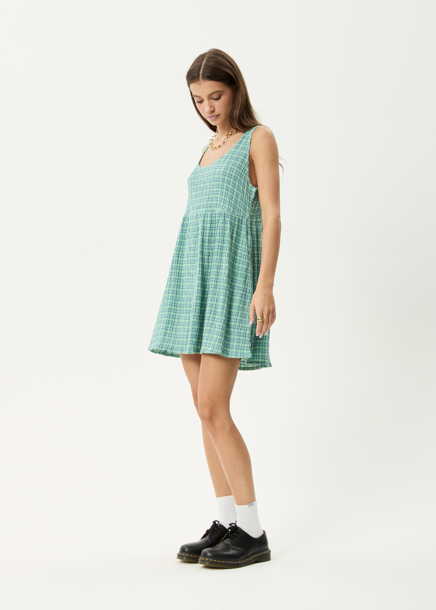 AFENDS Womens Creator Jesse - Seersucker Mini Dress - Pine