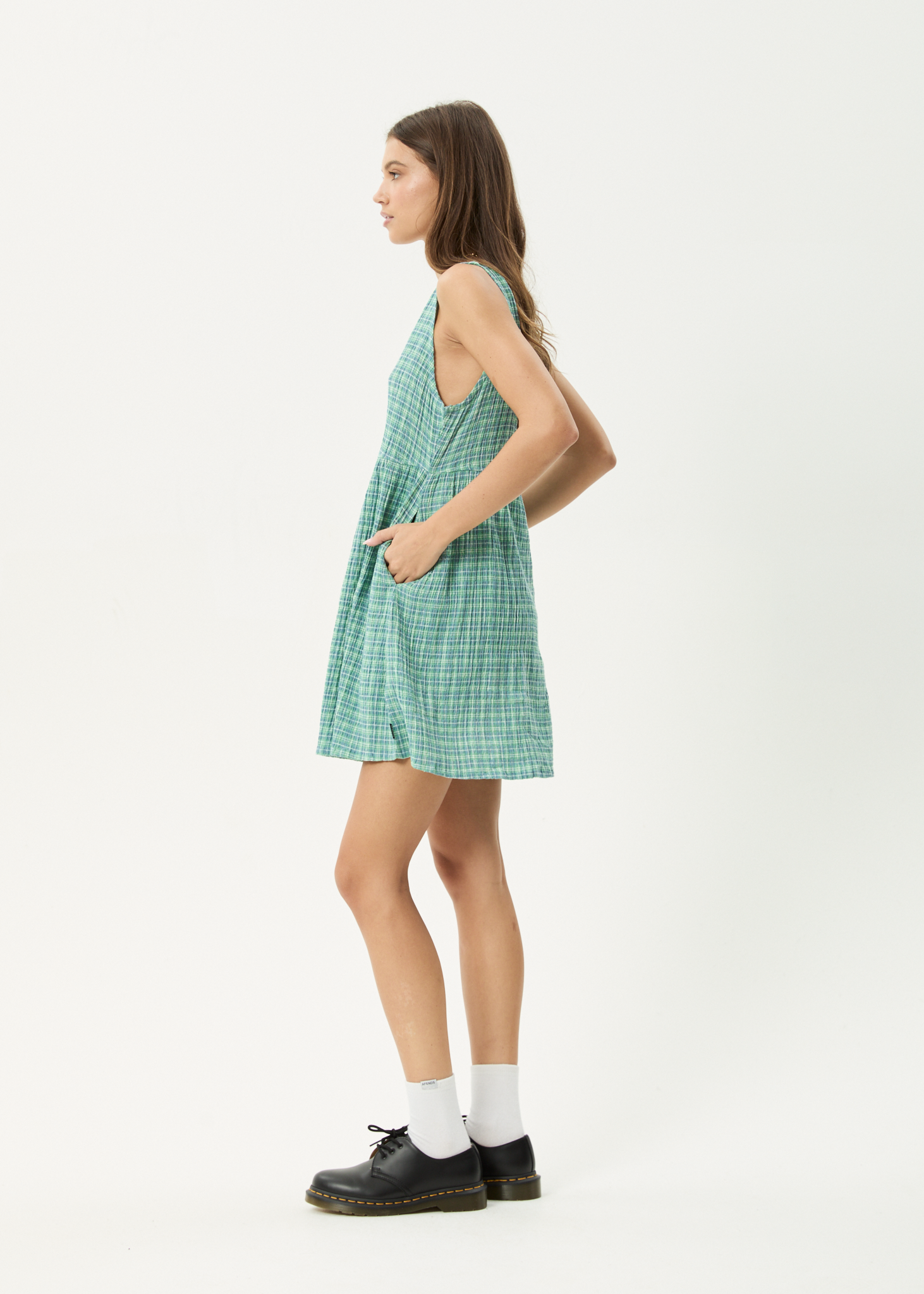 AFENDS Womens Creator Jesse - Seersucker Mini Dress - Pine