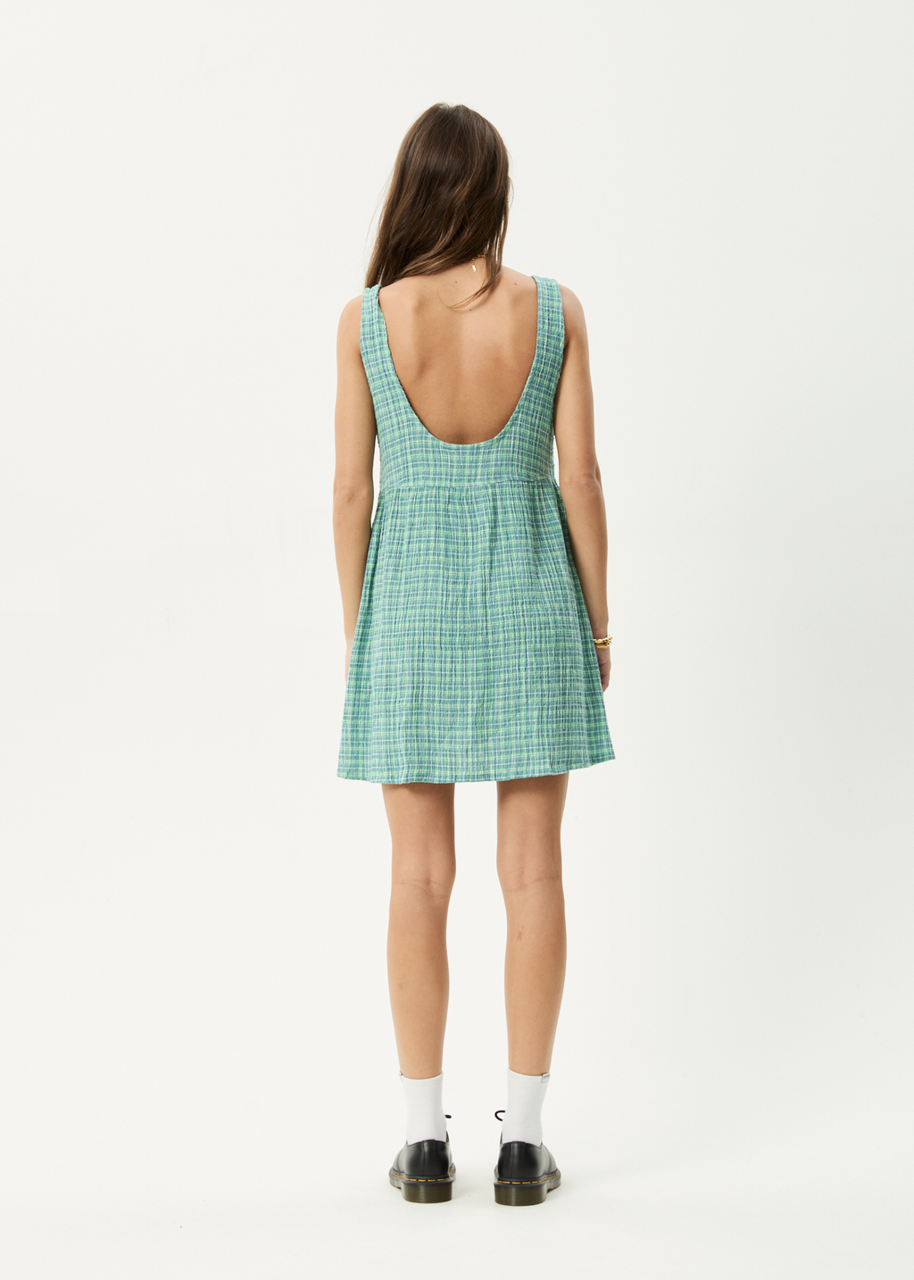 AFENDS Womens Creator Jesse - Seersucker Mini Dress - Pine