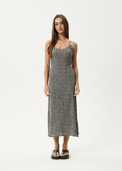 AFENDS Womens Rumi - Seersucker Midi Dress - Steel Check