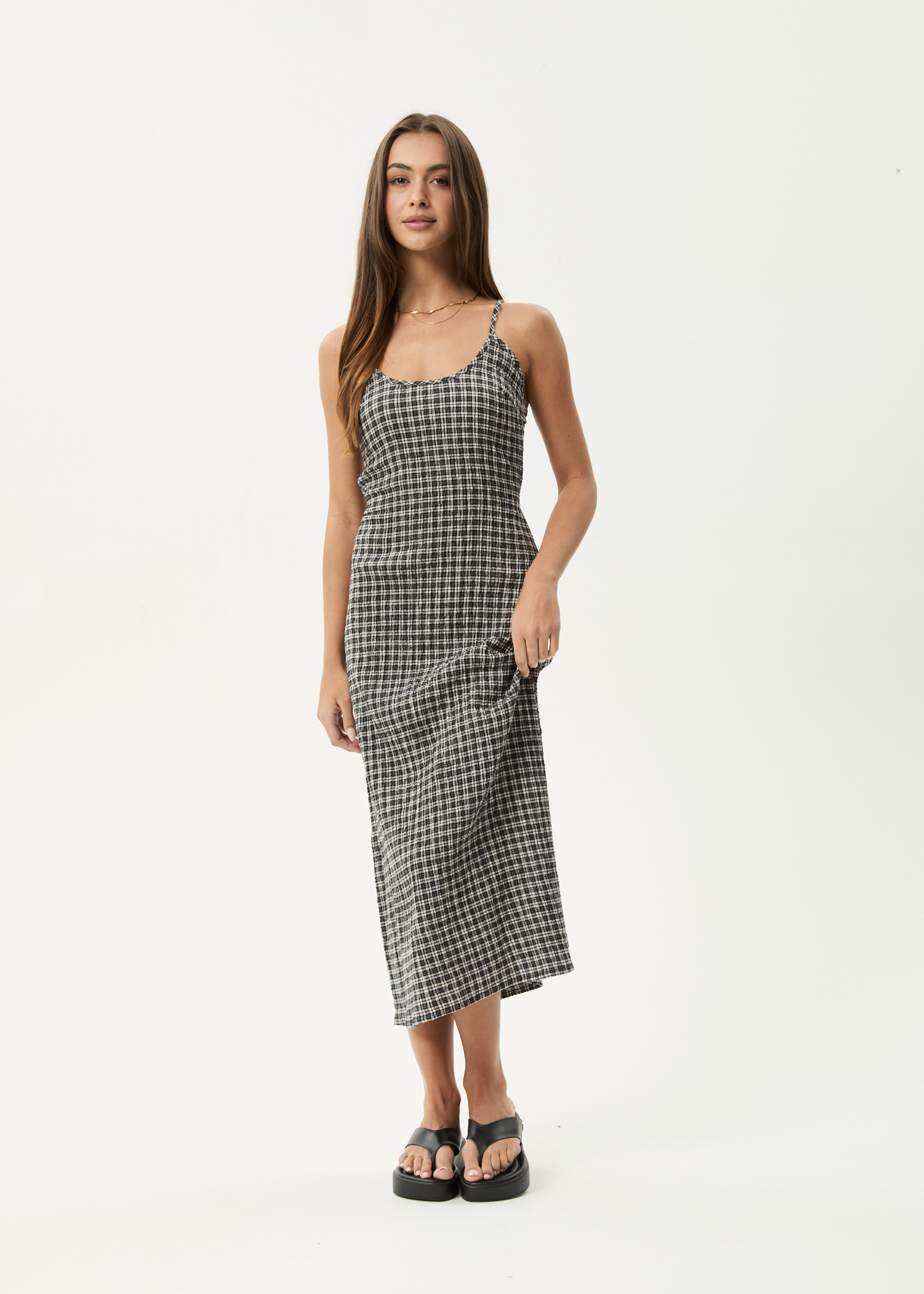 AFENDS Womens Asta Rumi - Seersucker Midi Dress - Steel Check