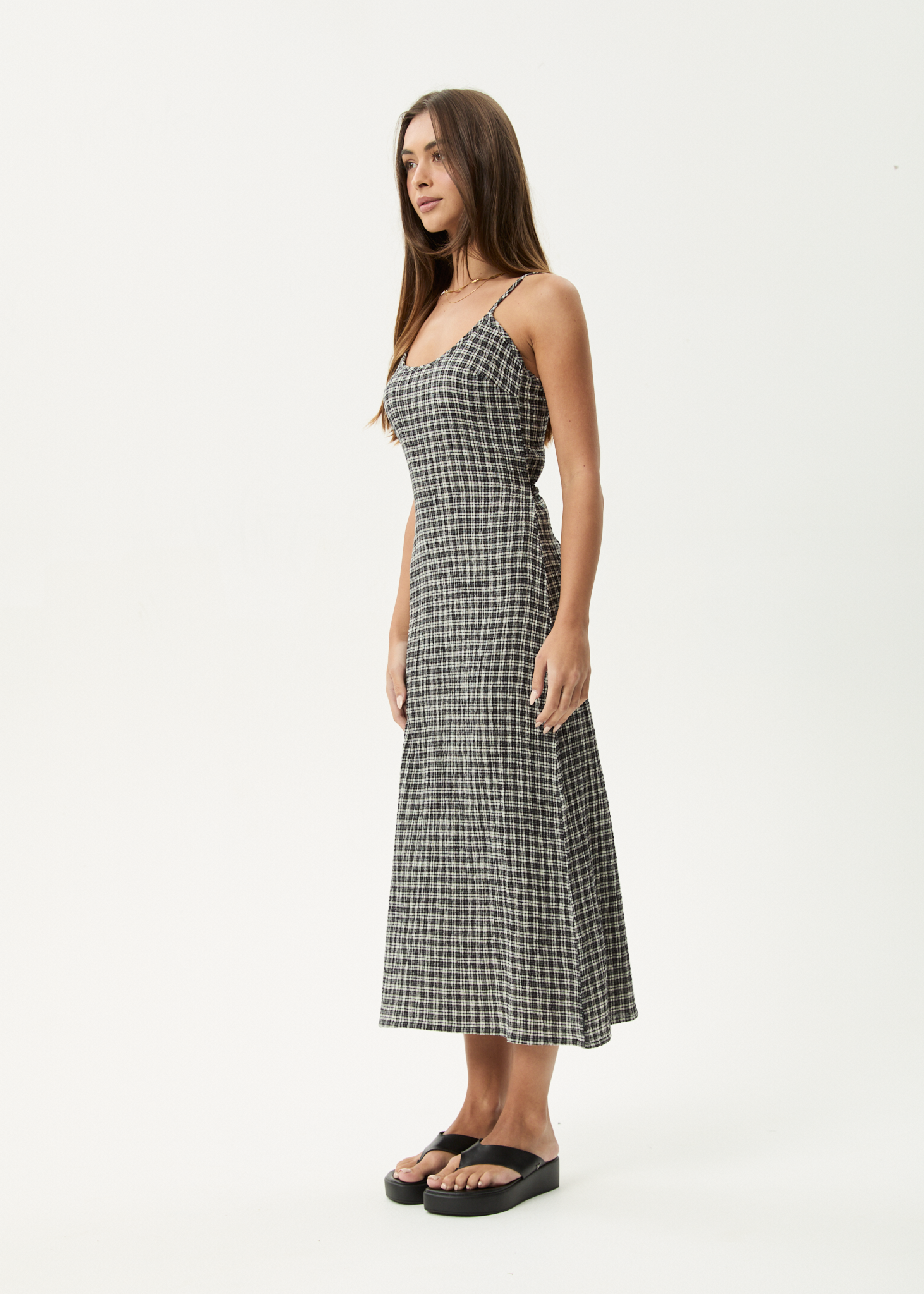 AFENDS Womens Asta Rumi - Seersucker Midi Dress - Steel Check