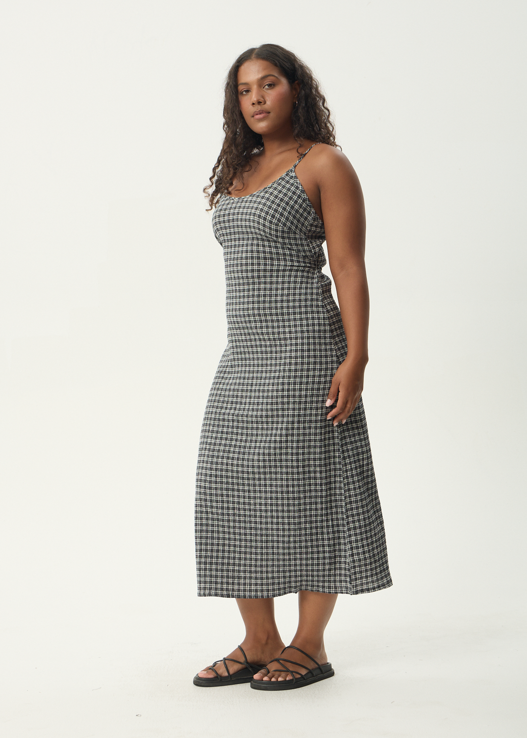 AFENDS Womens Asta Rumi - Seersucker Midi Dress - Steel Check