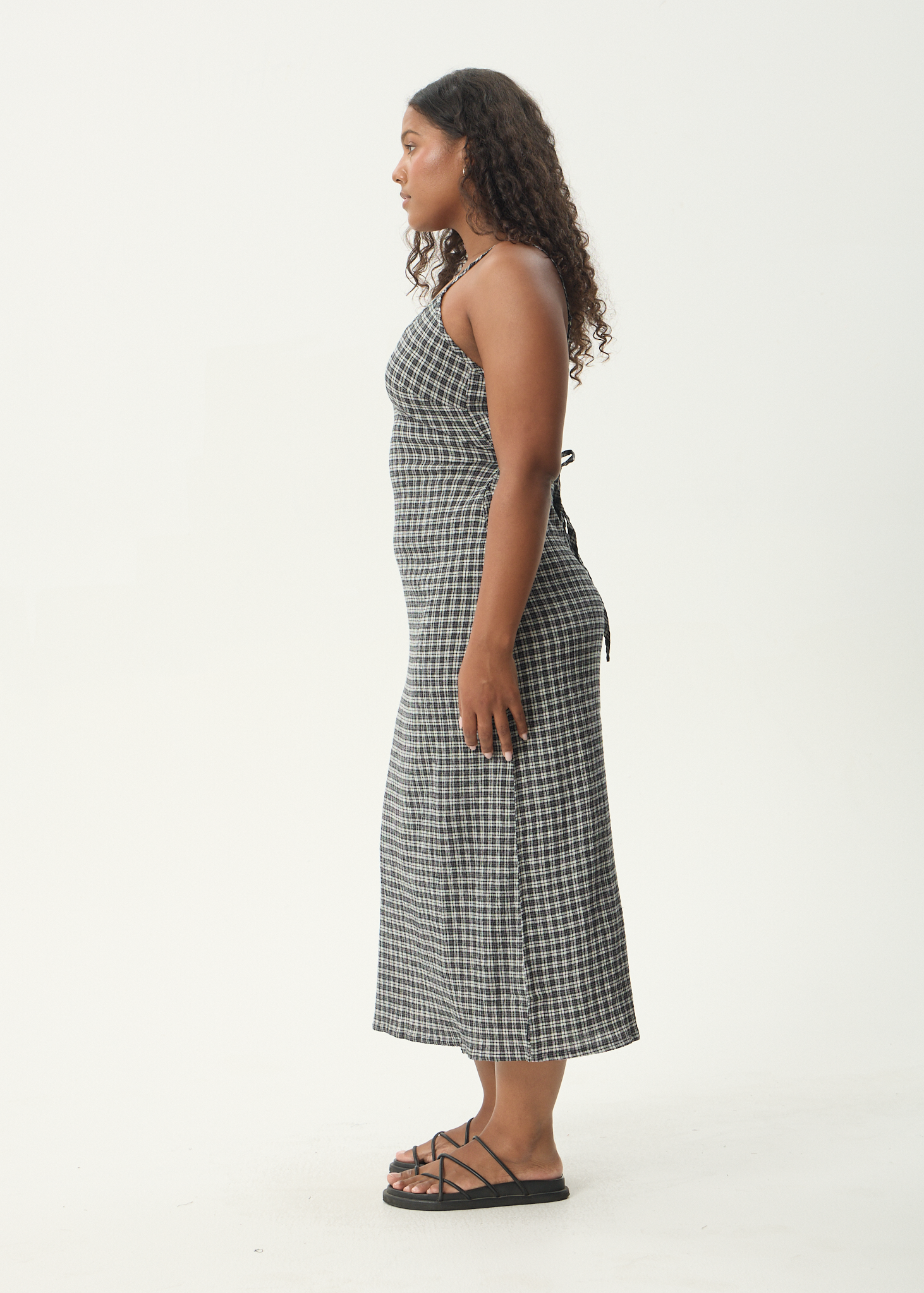 AFENDS Womens Asta Rumi - Seersucker Midi Dress - Steel Check