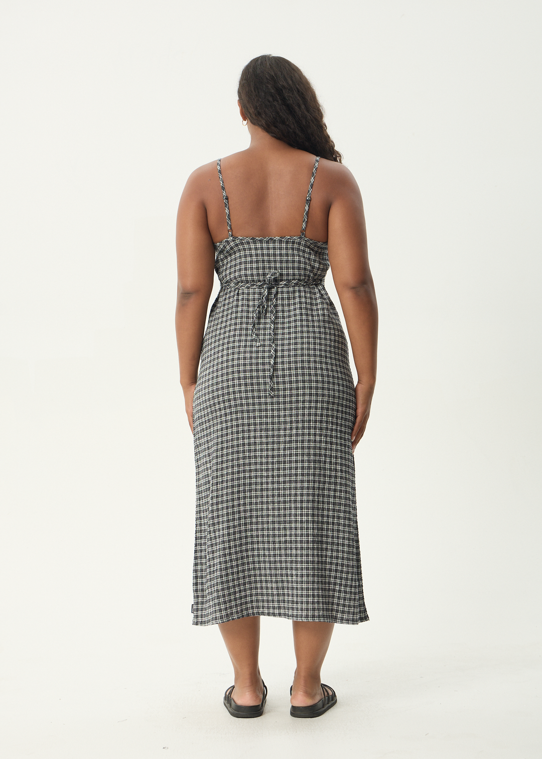 AFENDS Womens Asta Rumi - Seersucker Midi Dress - Steel Check
