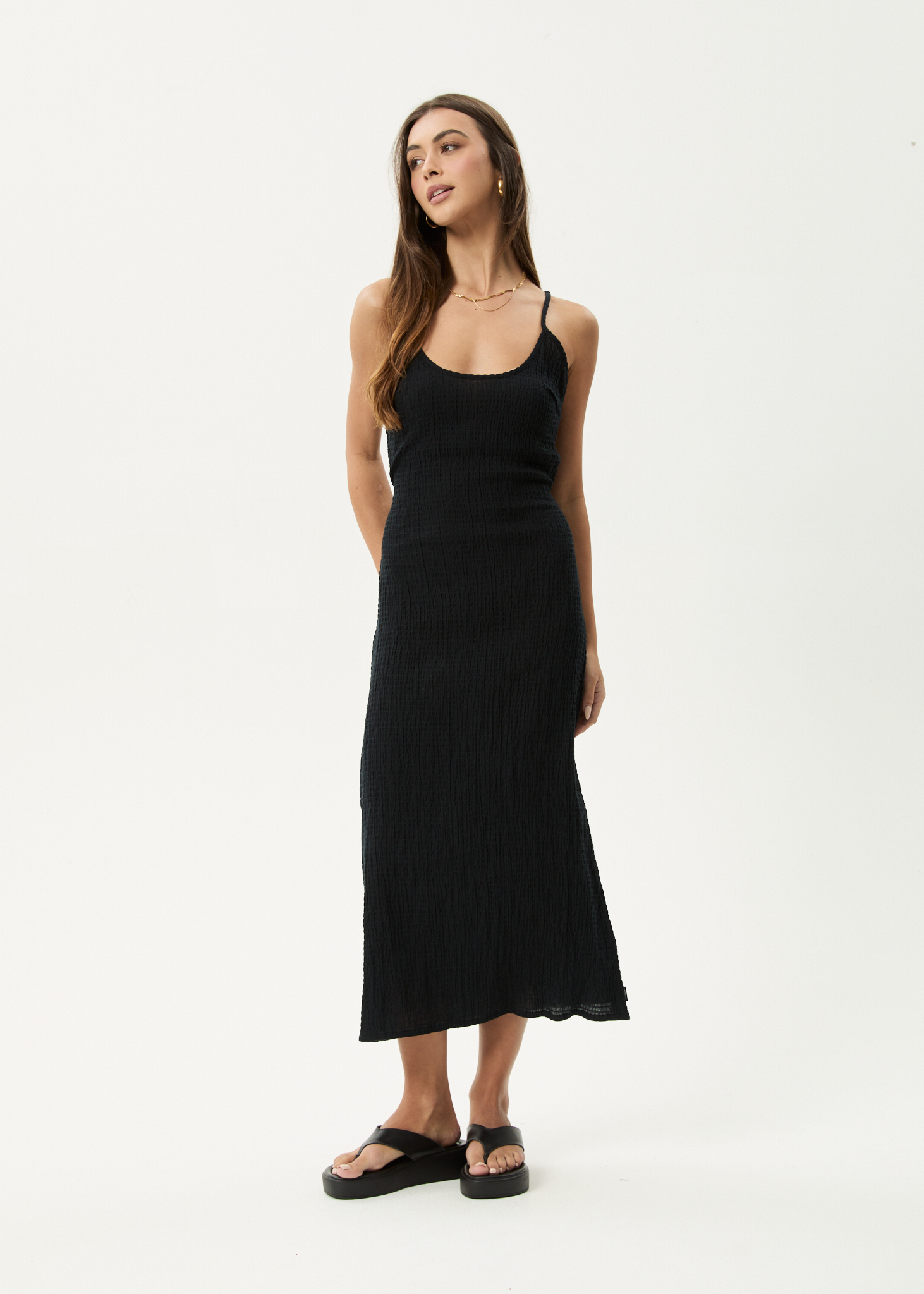 AFENDS Womens Focus Rumi - Seersucker Midi Dress - Black