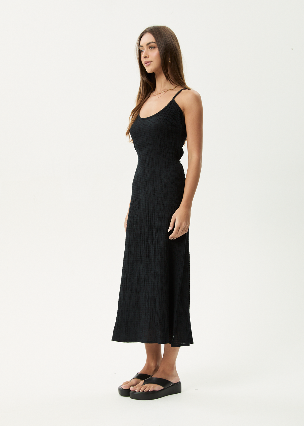 AFENDS Womens Focus Rumi - Seersucker Midi Dress - Black