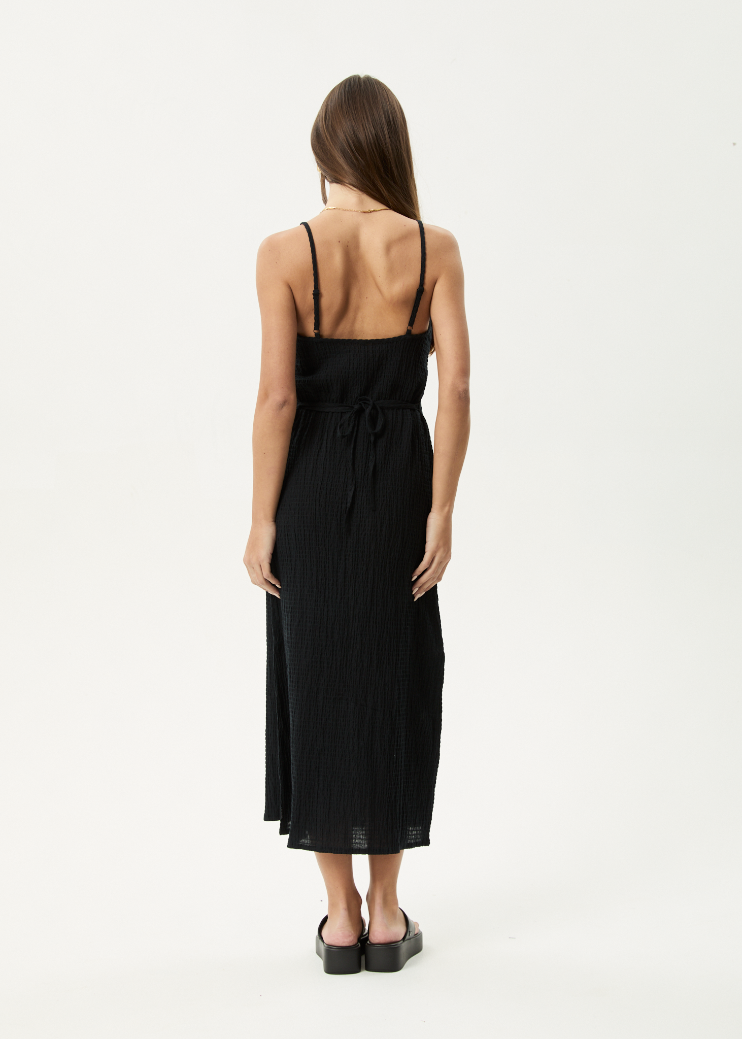 AFENDS Womens Focus Rumi - Seersucker Midi Dress - Black