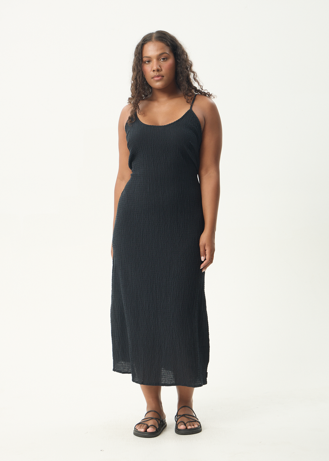 AFENDS Womens Focus Rumi - Seersucker Midi Dress - Black