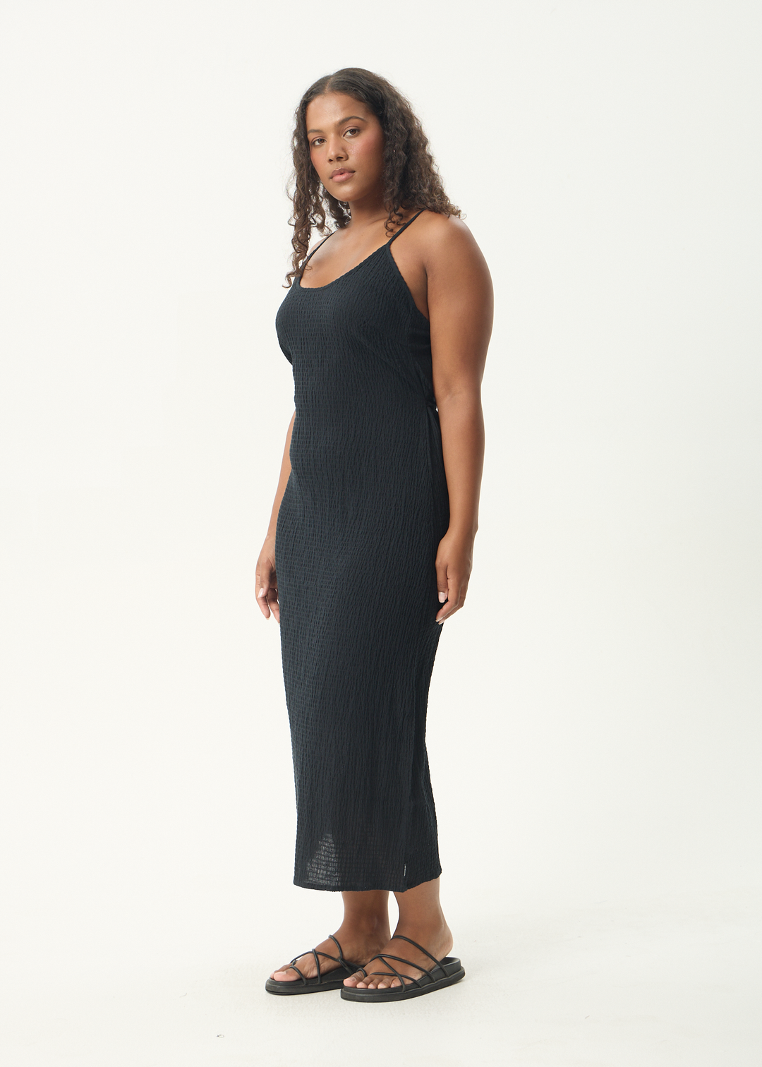 AFENDS Womens Focus Rumi - Seersucker Midi Dress - Black