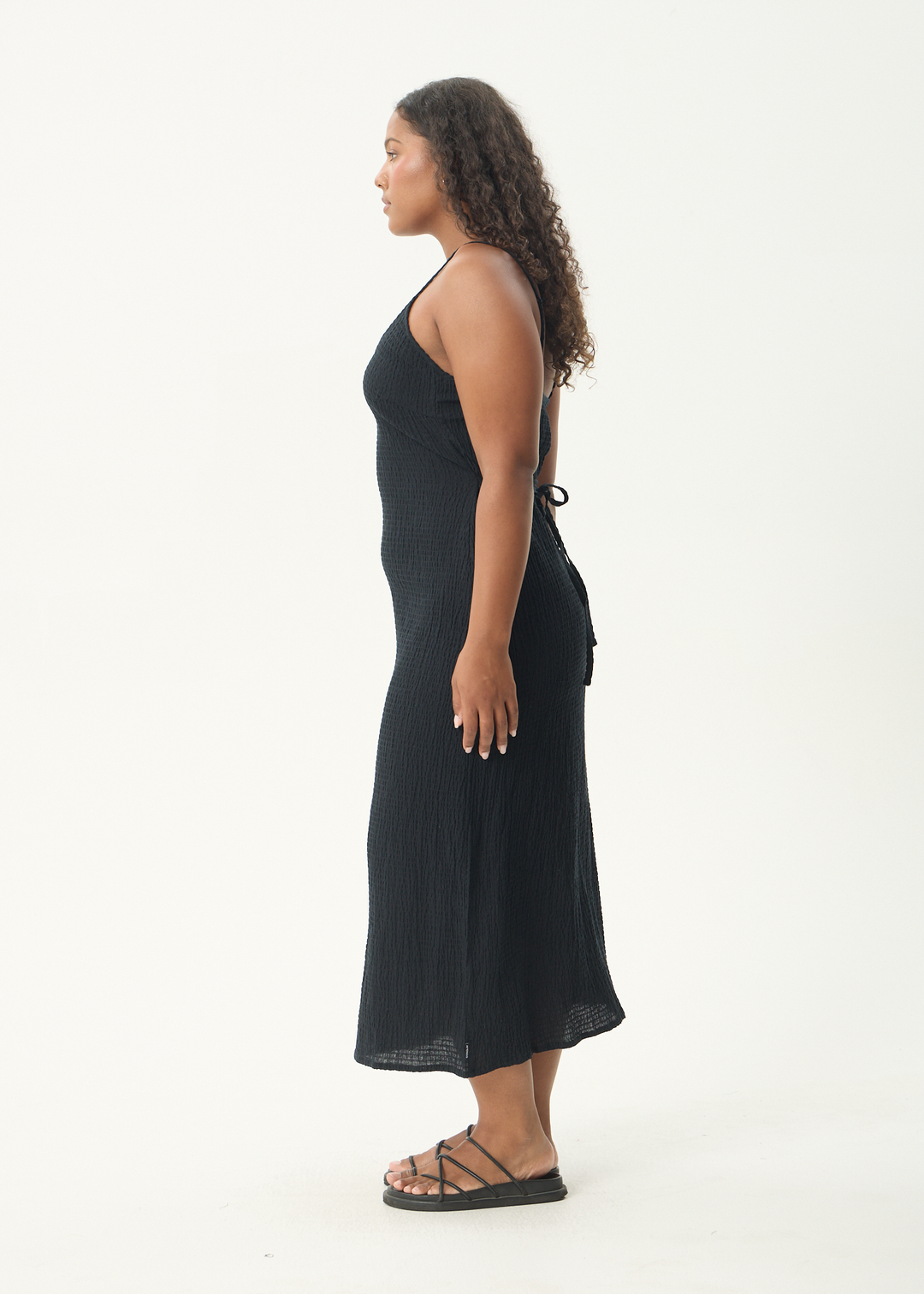 AFENDS Womens Focus Rumi - Seersucker Midi Dress - Black