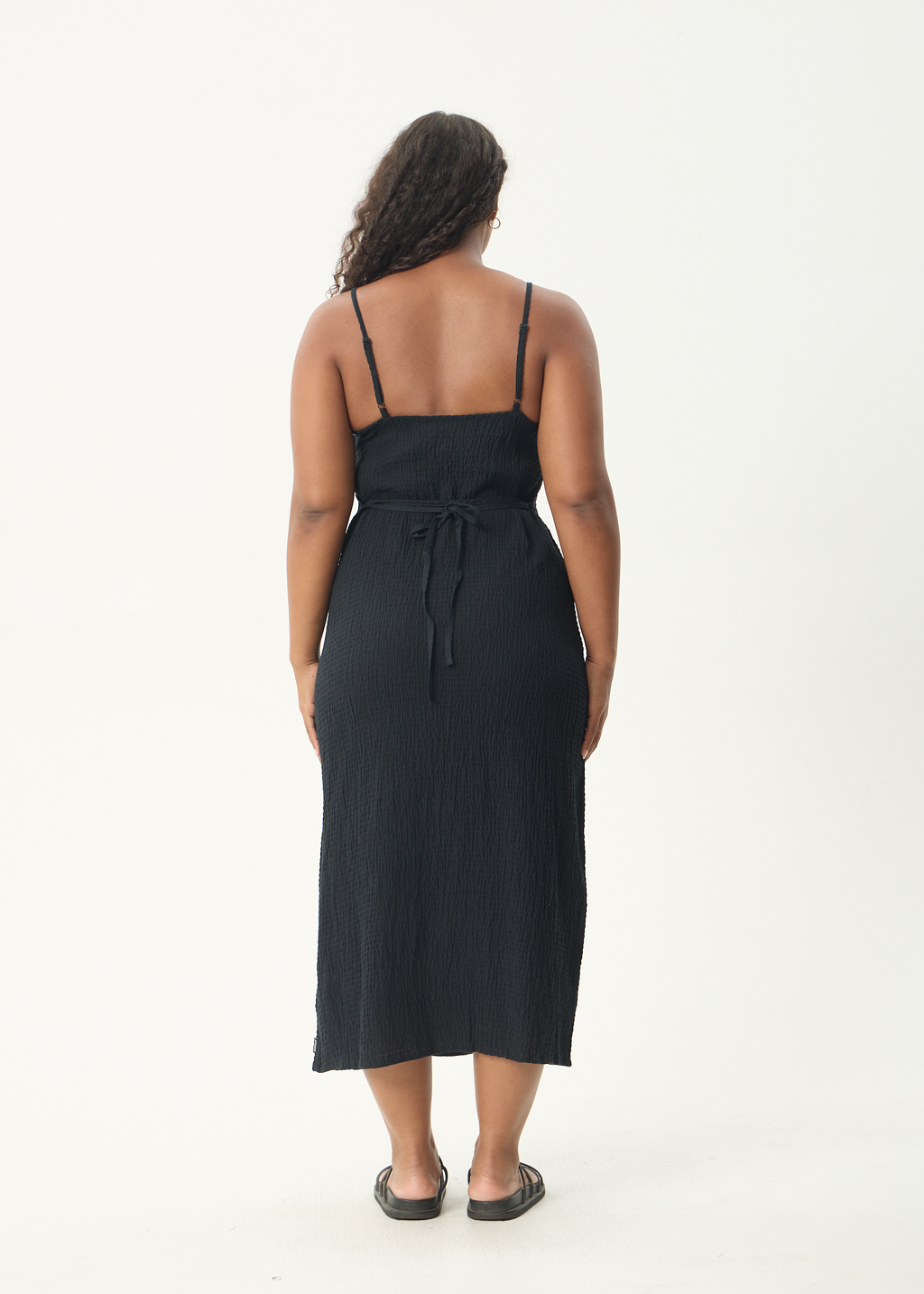AFENDS Womens Focus Rumi - Seersucker Midi Dress - Black