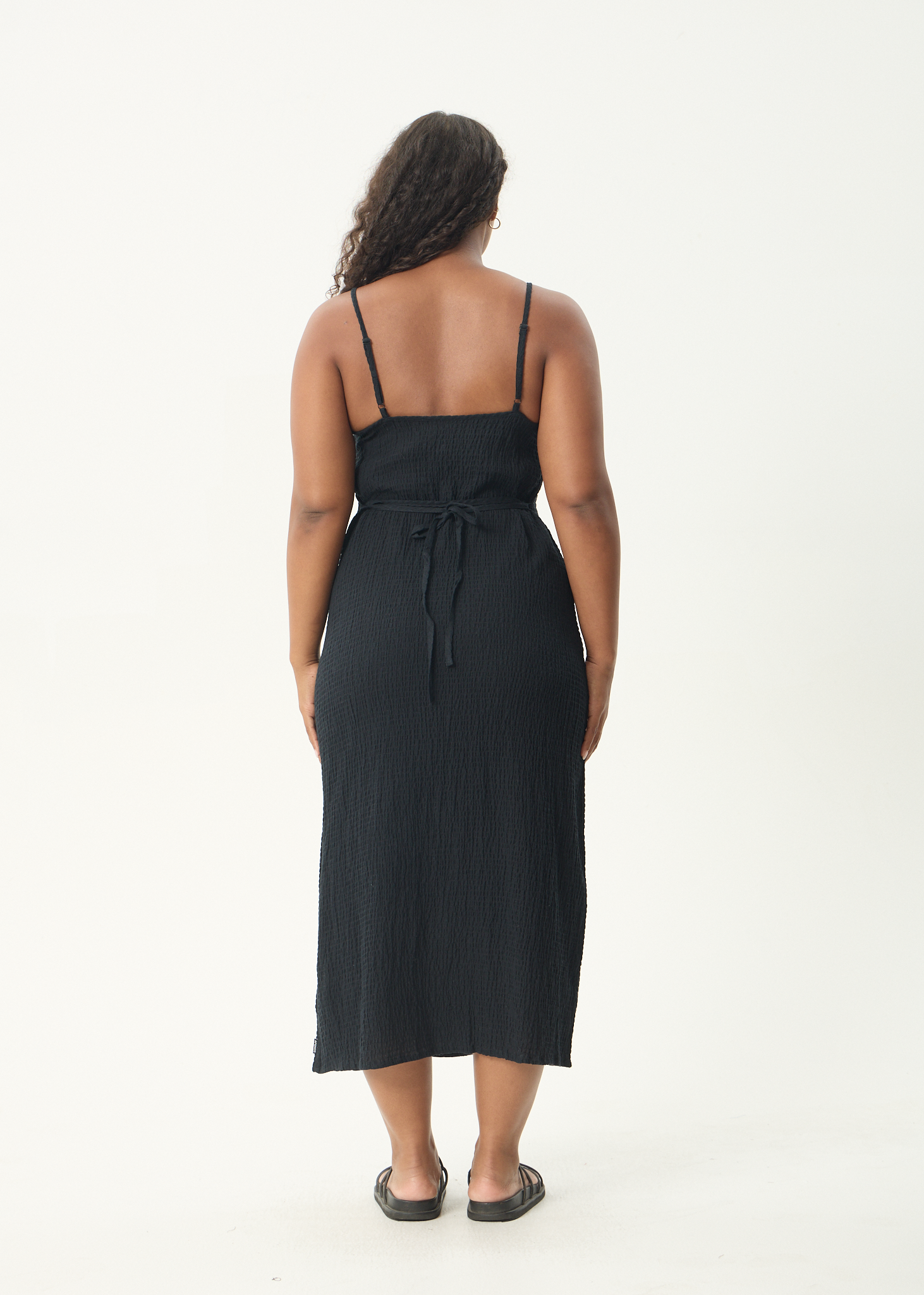 AFENDS Womens Focus Rumi - Seersucker Midi Dress - Black