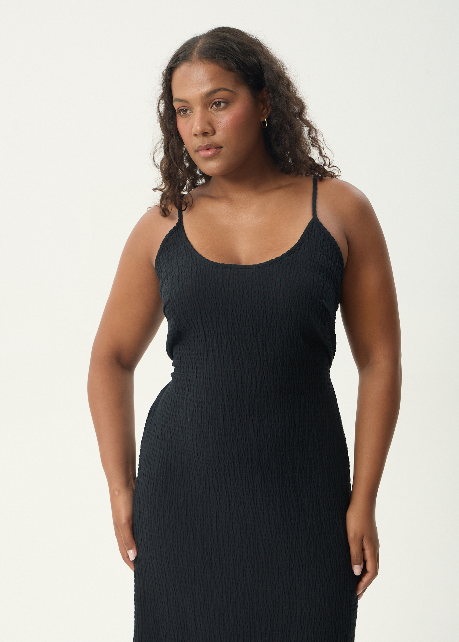 AFENDS Womens Focus Rumi - Seersucker Midi Dress - Black