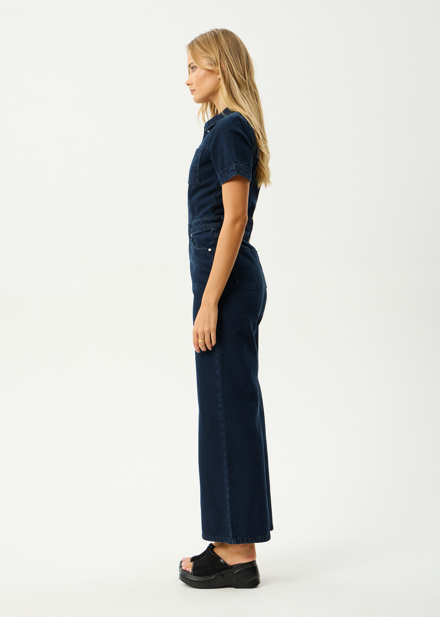AFENDS Womens Weston Miami - Denim Flared Jumpsuit - Ink