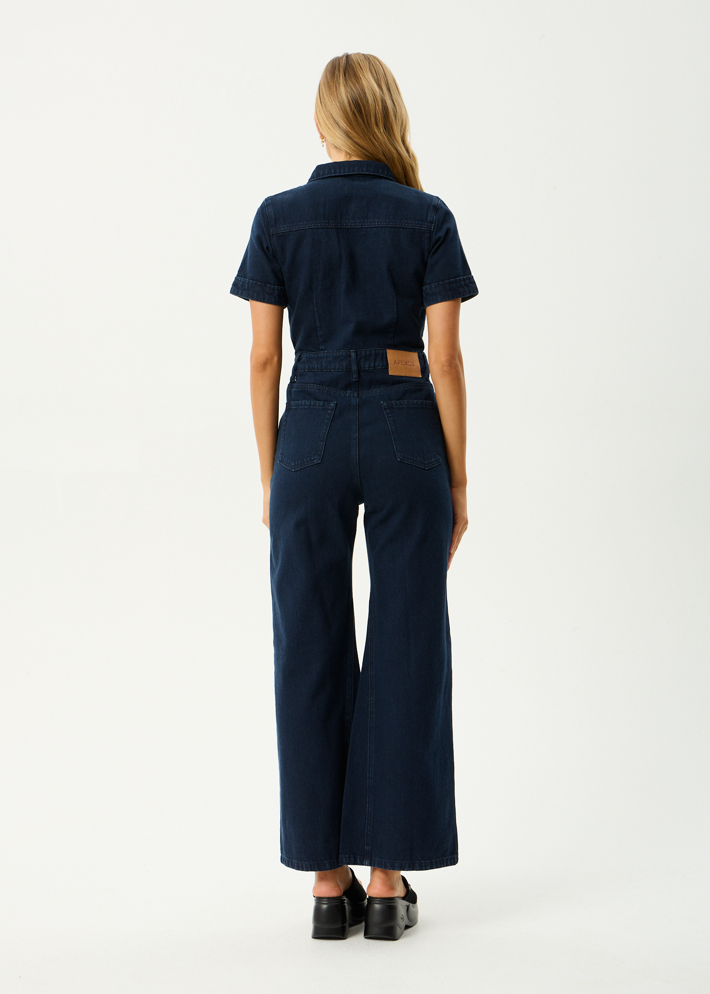 AFENDS Womens Weston Miami - Denim Flared Jumpsuit - Ink