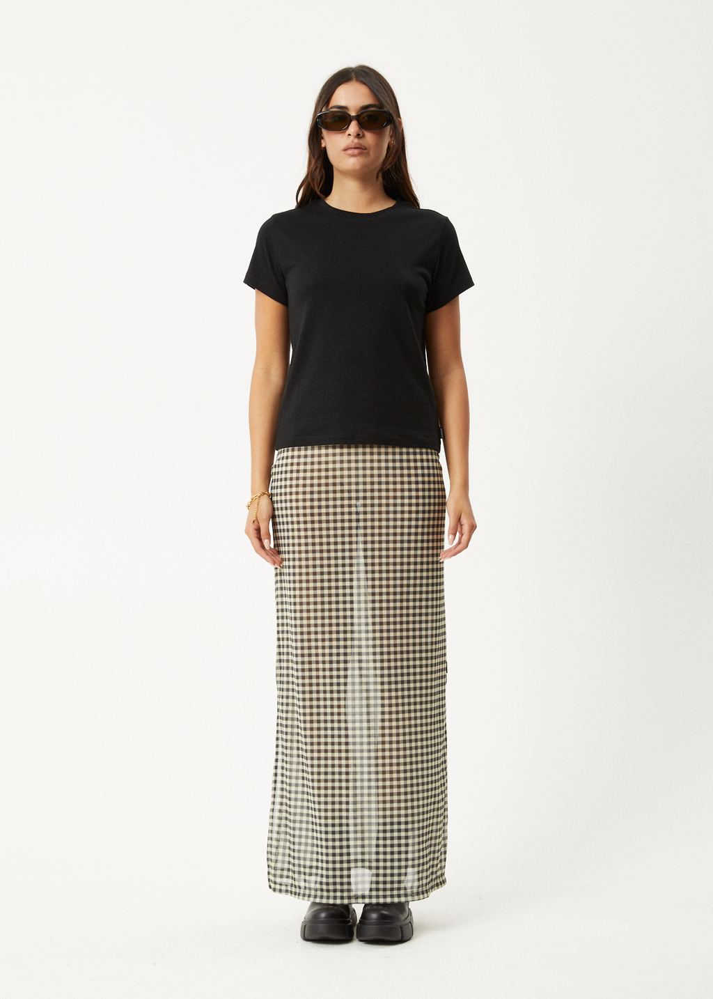 AFENDS Womens Gambet - Sheer Maxi Skirt - Black / Sand