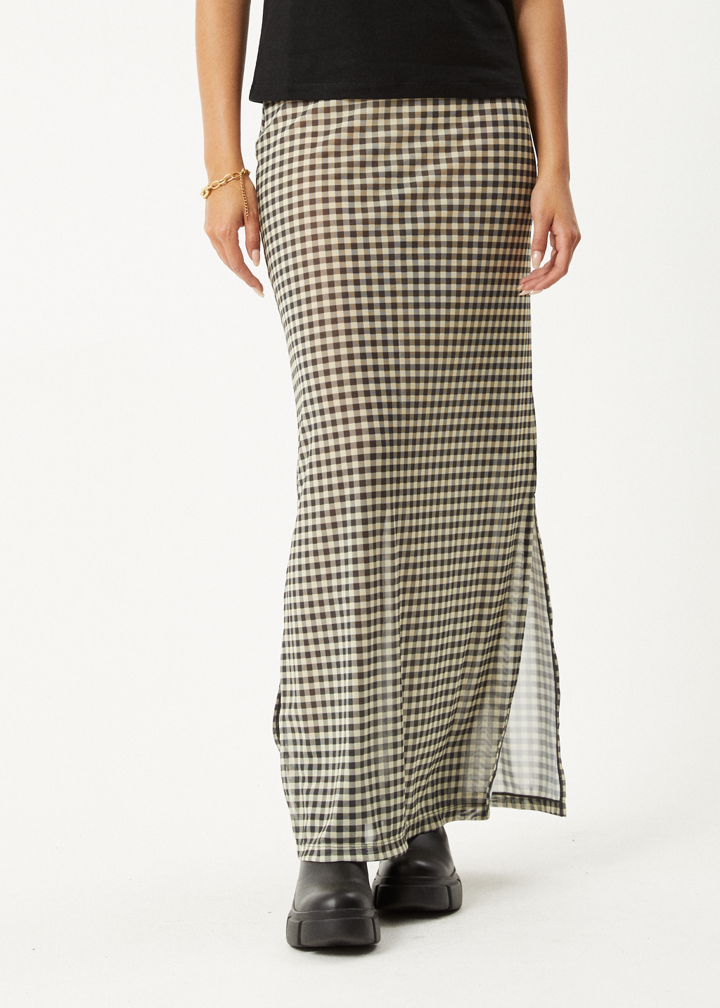 AFENDS Womens Gambet - Sheer Maxi Skirt - Black / Sand
