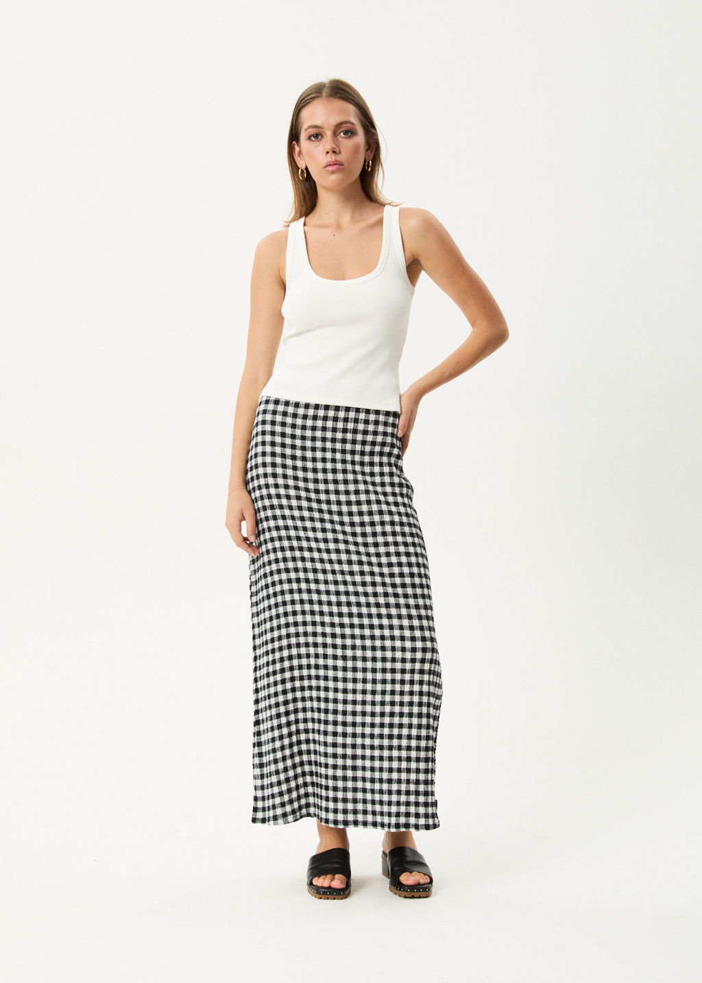 AFENDS Womens Rowan - Seersucker Maxi Skirt - Black / White