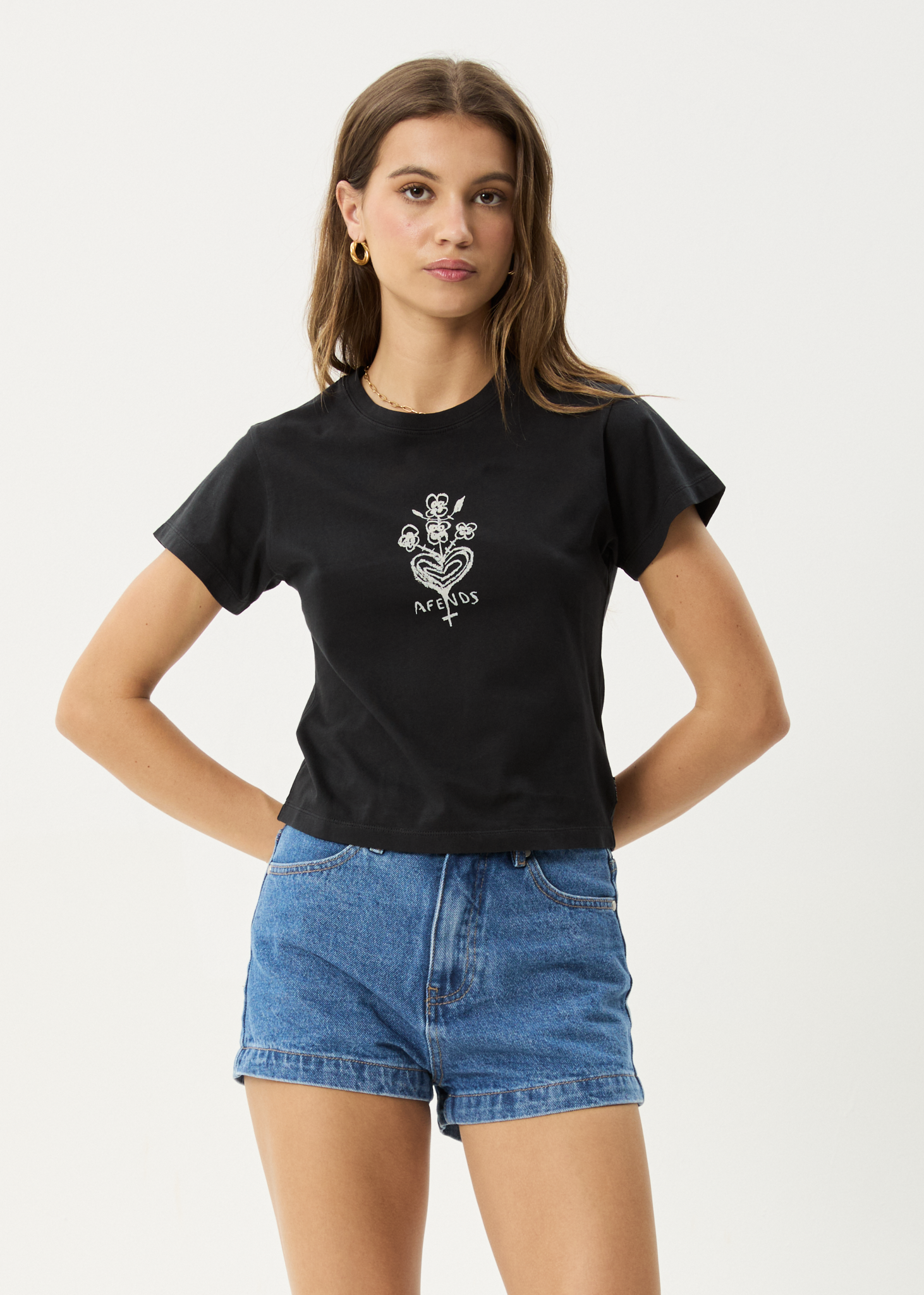 AFENDS Womens Maisie - Baby Tee - Stone Black