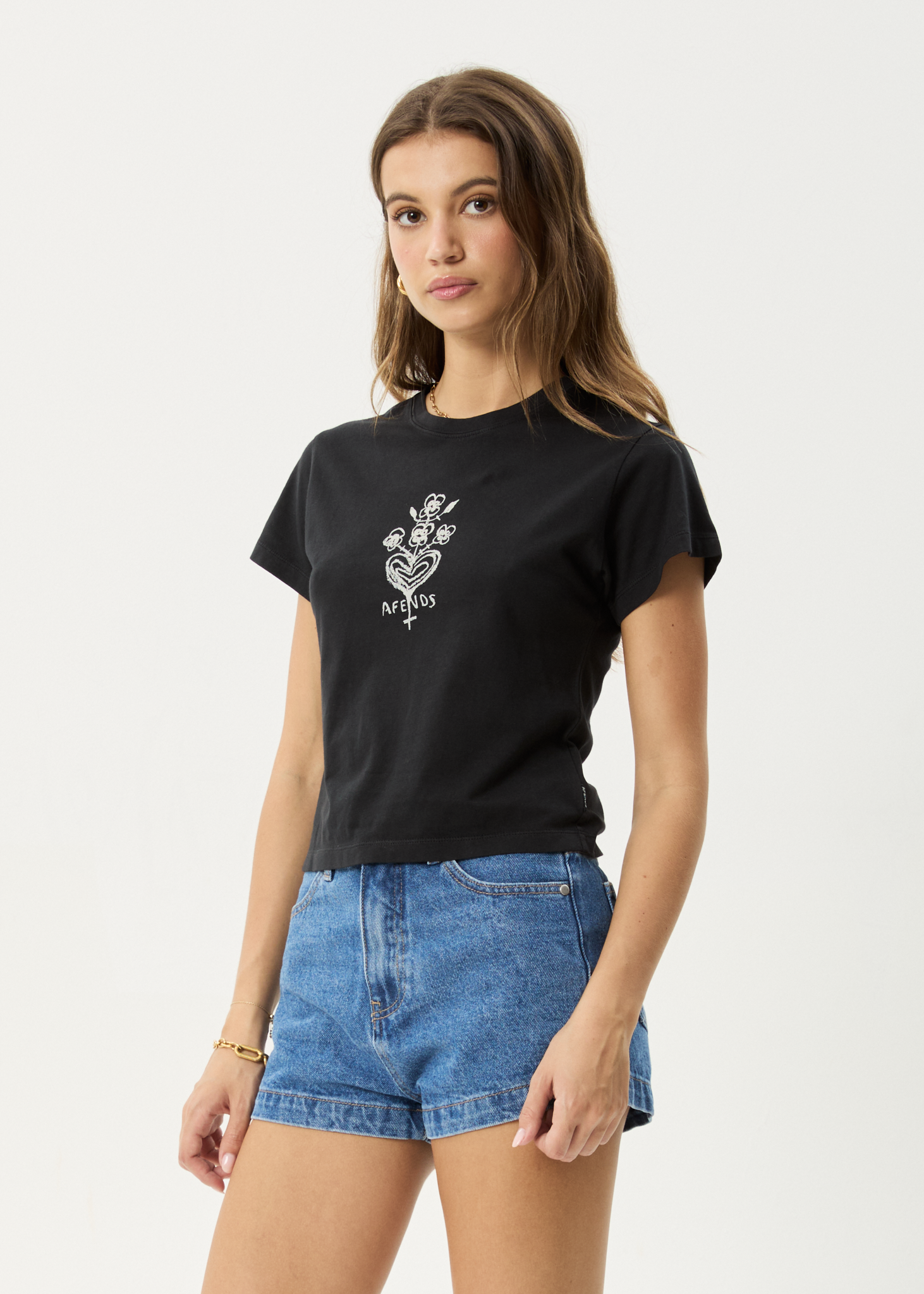 AFENDS Womens Maisie - Baby Tee - Stone Black