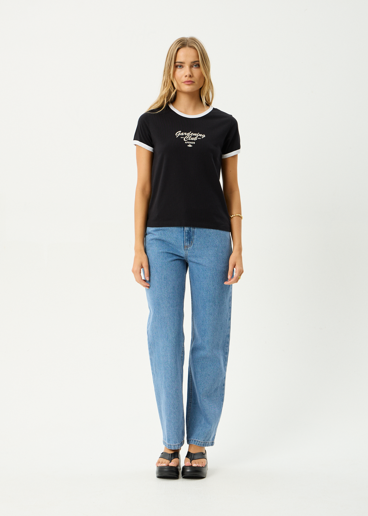 AFENDS Womens Gardening Club - Ringer Tee - Black
