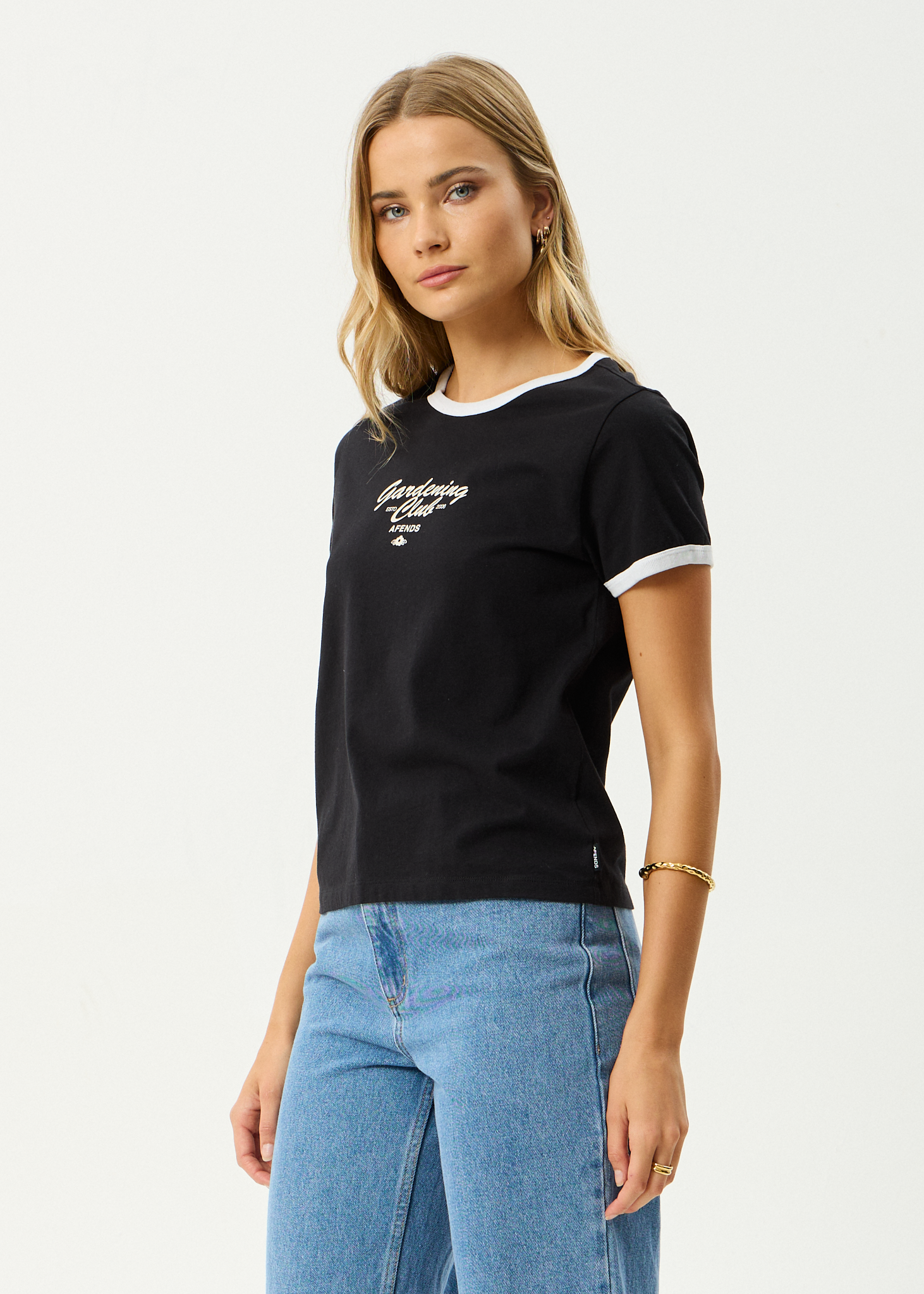 AFENDS Womens Gardening Club - Ringer Tee - Black