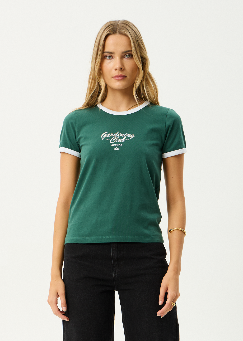 AFENDS Womens Gardening Club - Ringer Tee - Hunter Green
