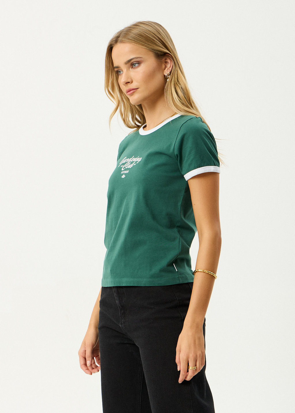 AFENDS Womens Gardening Club - Ringer Tee - Hunter Green
