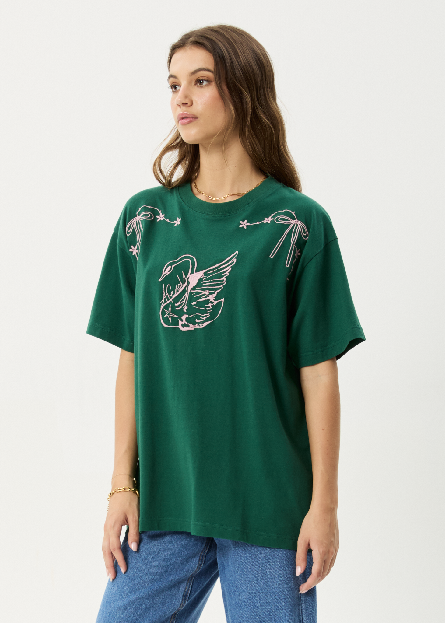 AFENDS Womens Cygnet - Oversized Tee - Hunter Green