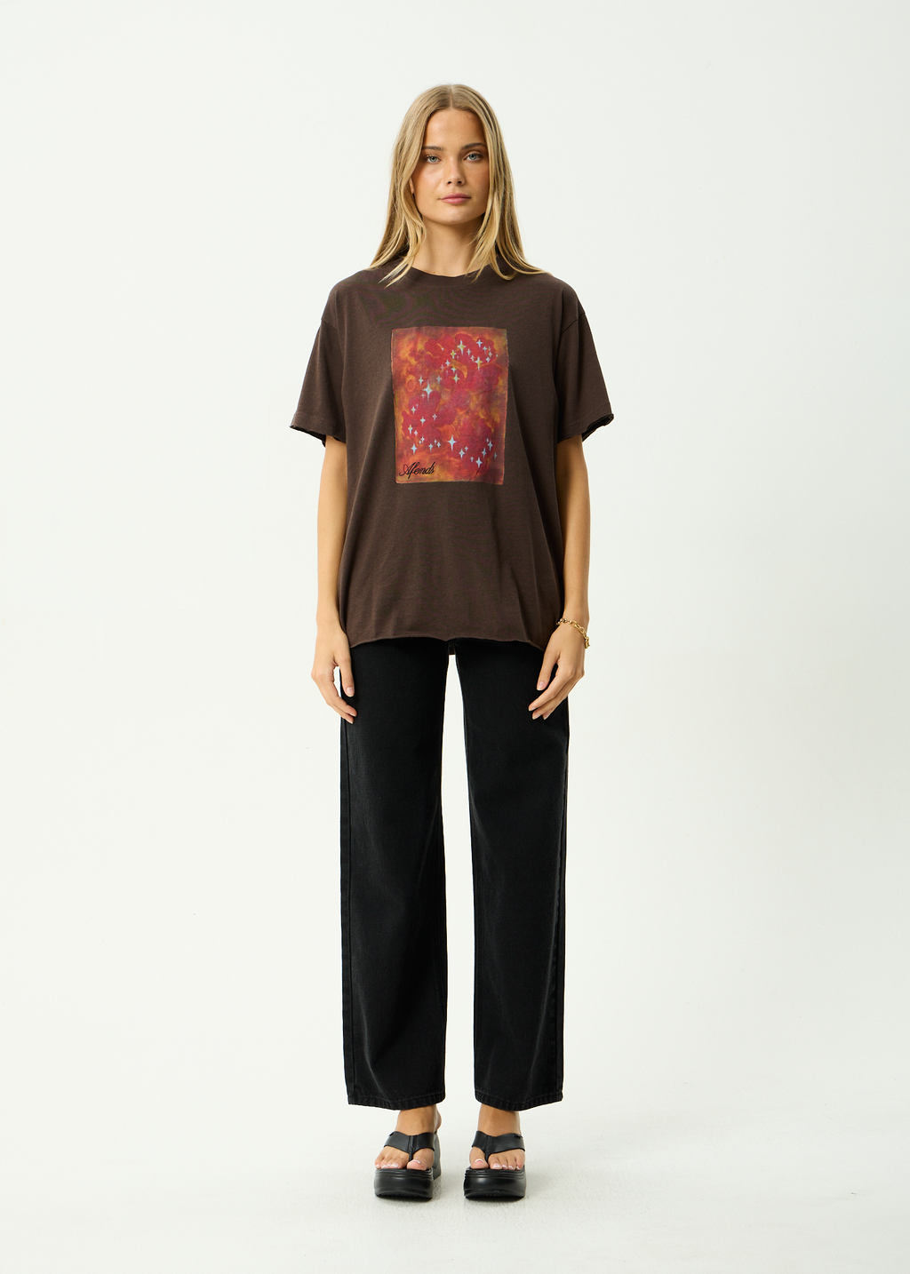 AFENDS Womens Dark Heaven - Hemp Oversized Tee - Coffee
