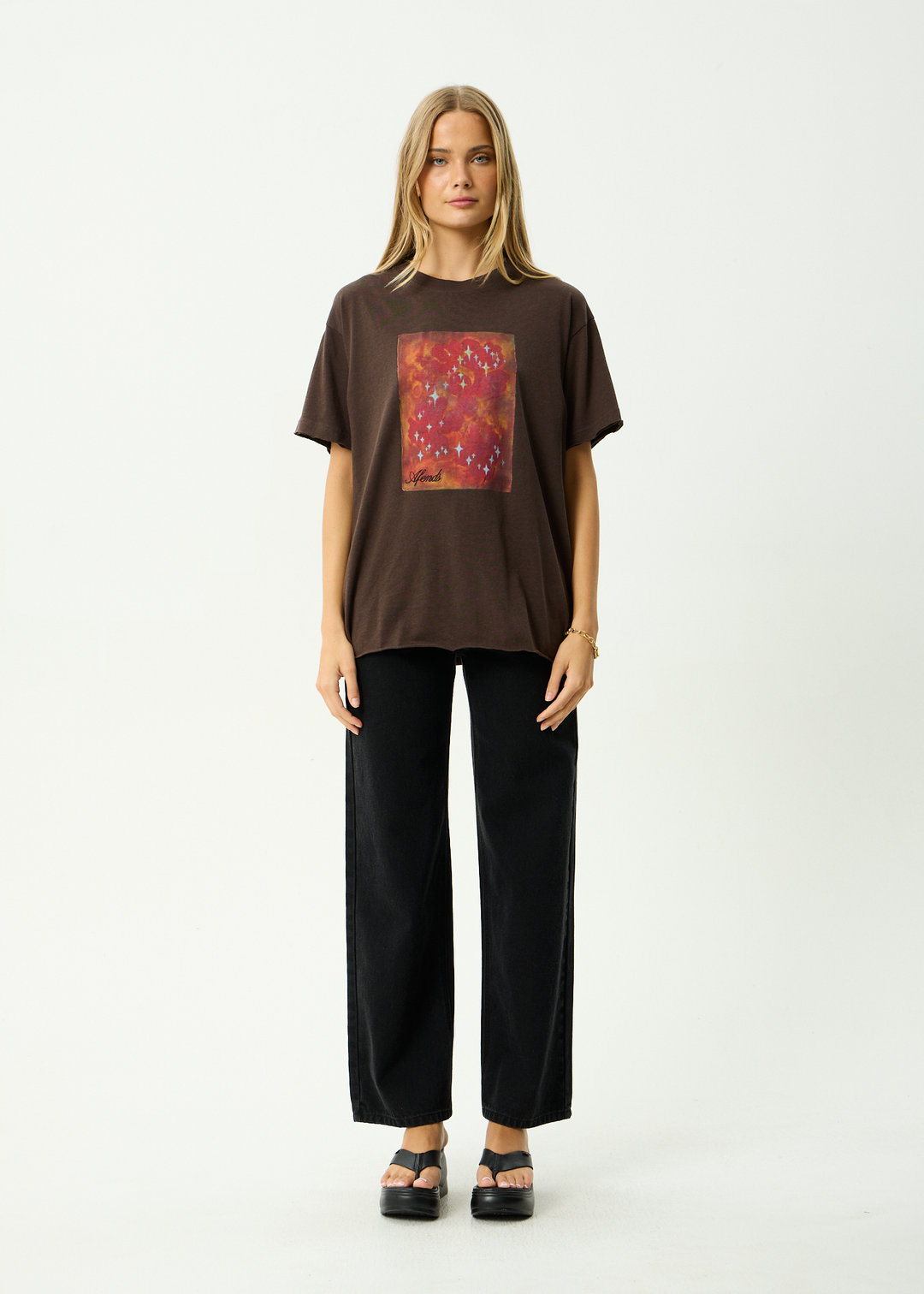AFENDS Womens Dark Heaven - Hemp Oversized Tee - Coffee